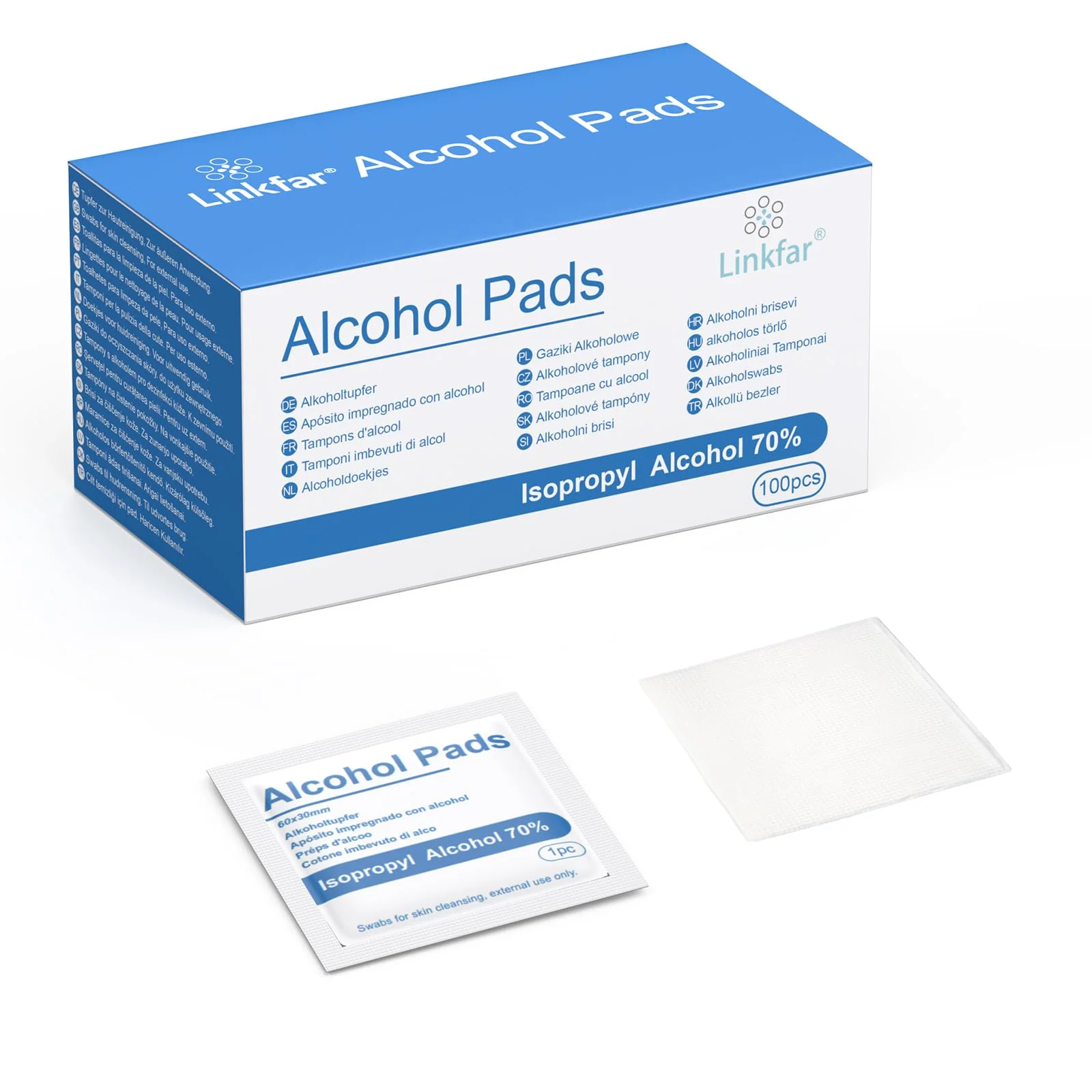 Linkfar Alcohol Swabs - 70% Isopropanol Disinfectant Wipes for Skin Cleaning, Glasses & Surfaces - Hygienically Individually Packed, Pack of 100 (3 x 6 cm) - Image 4