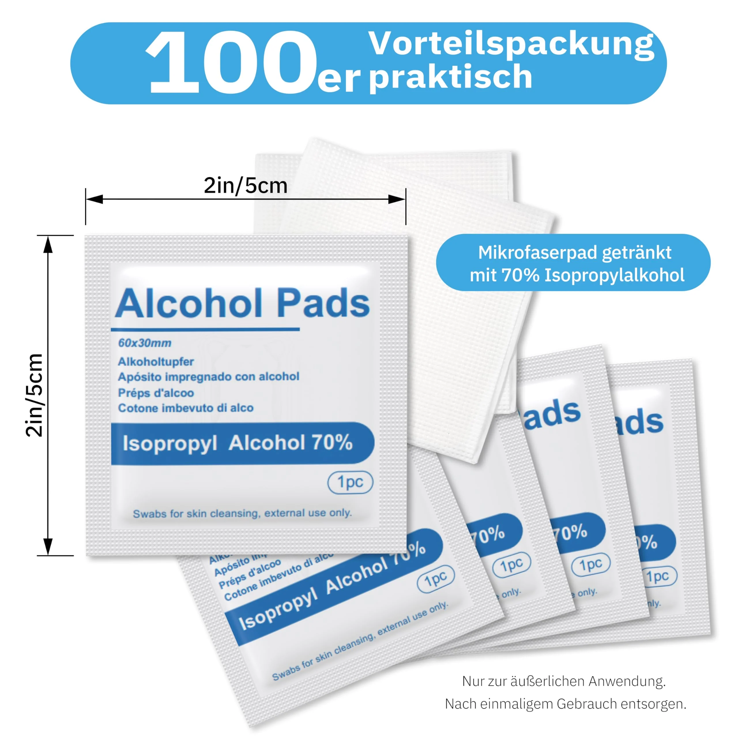 Linkfar Alcohol Swabs - 70% Isopropanol Disinfectant Wipes for Skin Cleaning, Glasses & Surfaces - Hygienically Individually Packed, Pack of 100 (3 x 6 cm) - Image 5