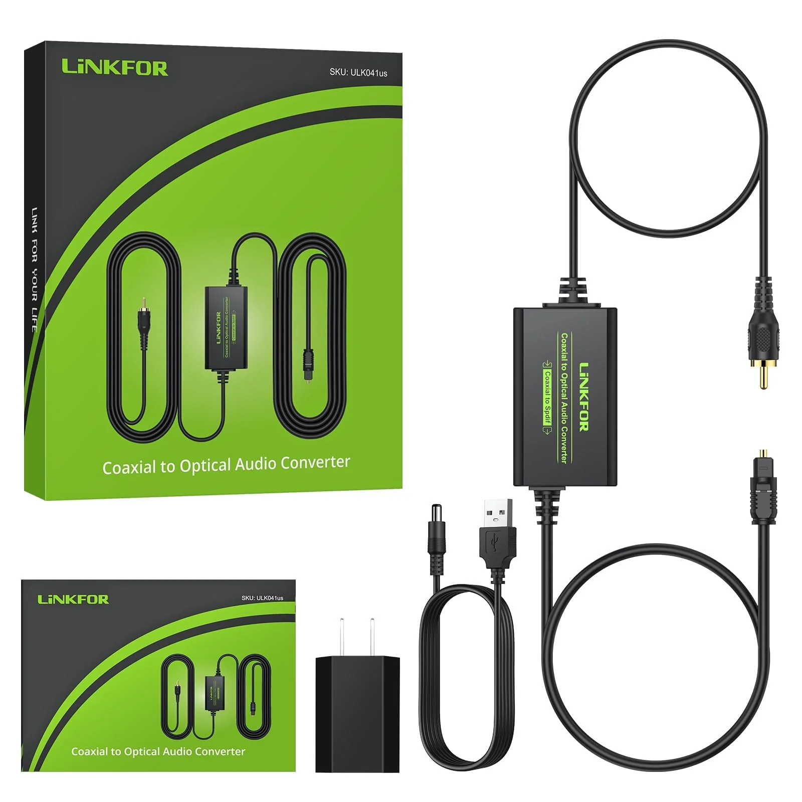 LiNKFOR 192kHz Coaxial to Optical Converter 6.6FT Coaxial to Optical SPDIF Toslink Converter with Built-in 3.3FT Toslink and 3.3FT Coaxial Cable for Older TV DVD Soundbar Amplifier Coaxial to SPDIF - Image 7