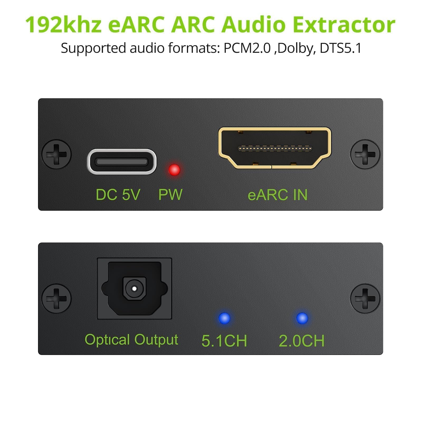 LiNKFOR eARC/ARC Audio Extractor, HDMI eARC to Optical Converter with Audio Signal Indicator & 2.1M Cable, 192kHz, Dolby 5.1 DTS 5.1, for TV to Soundbar,Wireless Headphones,Home Theater(NO CEC) - Image 2