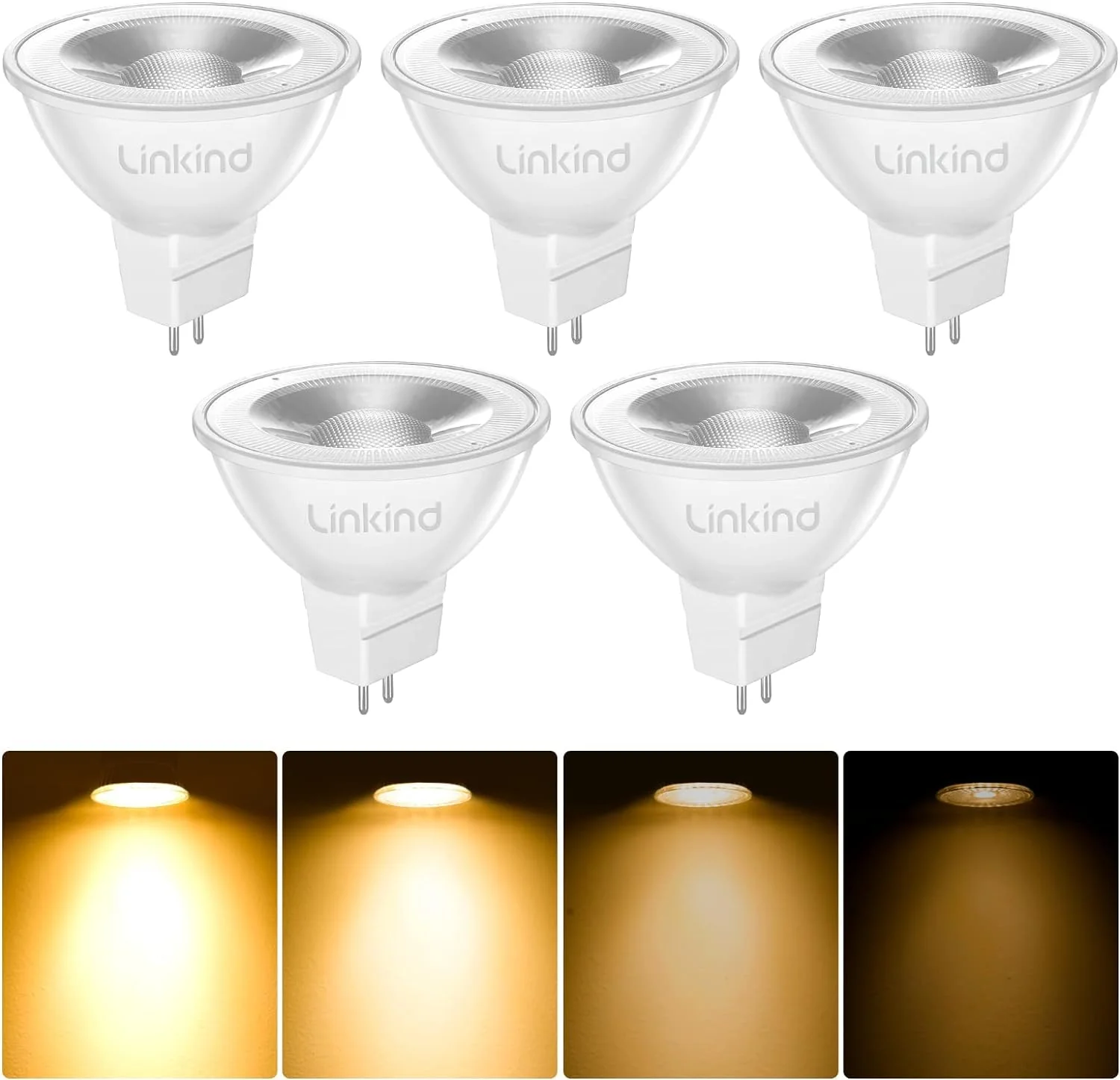 Linkind Dimmable GU5.3 LED Bulb 5.5 W, Equivalent to 50 Watt, 2700 K Warm White 12 Volt AC/DC MR16 LED Reflector GU5.3 Spotlight, 36° Beam Angle 465 Lm LED Light Bulb MR16 Bulb, Pack of 5 Warm White Dimmable