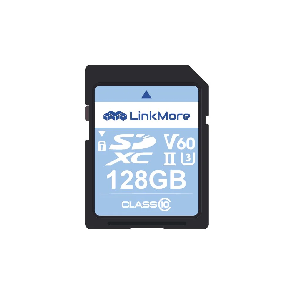 LinkMore XV26 128GB SDXC UHS-II Card UHS-II SD Card, C10, U3, V60, SD Card for Digital Camera, Drone Support 4K 8K Video, Camera Memory Cards up to 250MB/s Read Speed, 100MB/s Write Speed