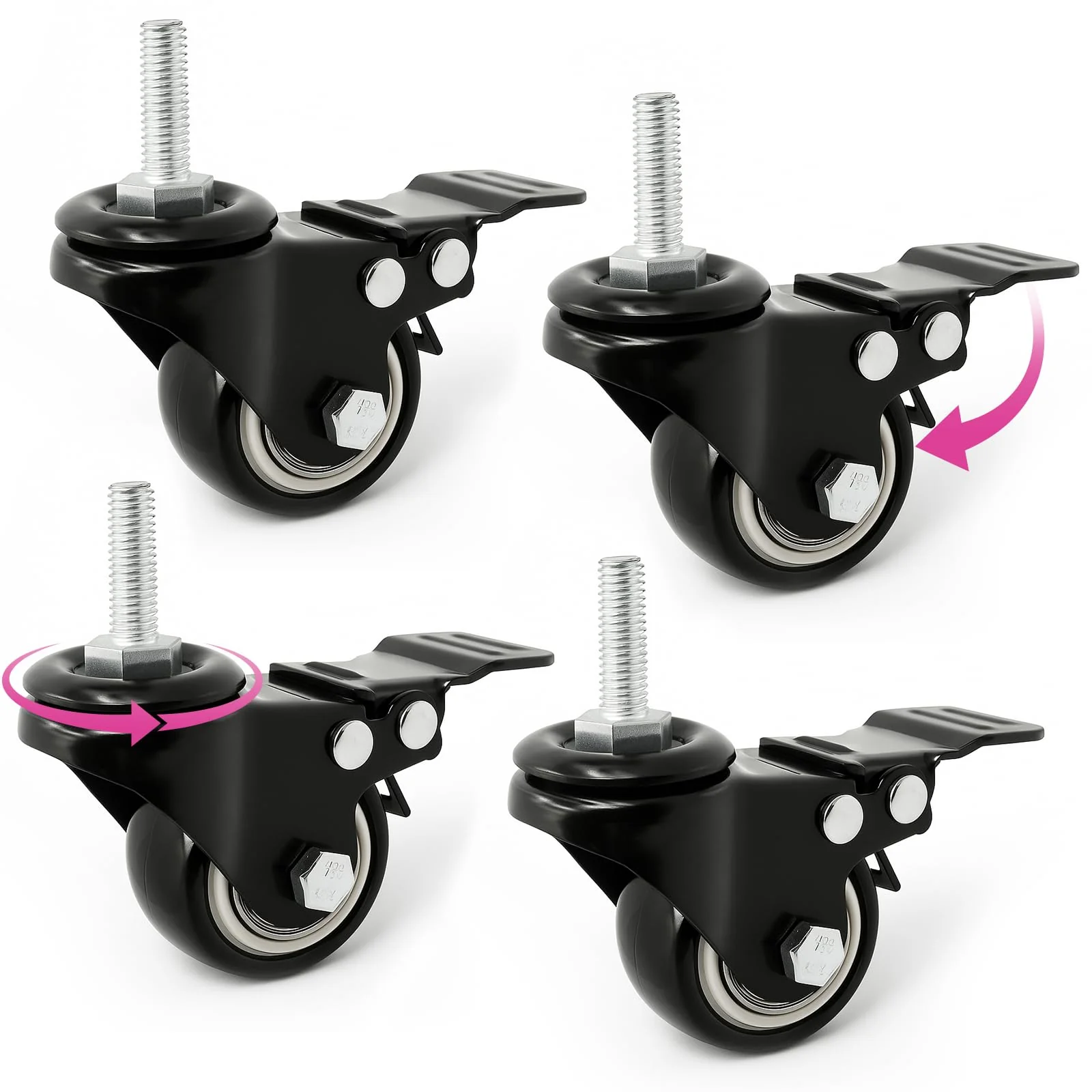 Liquid Stands Keyboard Stand Caster Wheels Set of 4 Replacement Locking Heavy Duty Wheels with Brake - Piano Stand Parts and Accessories