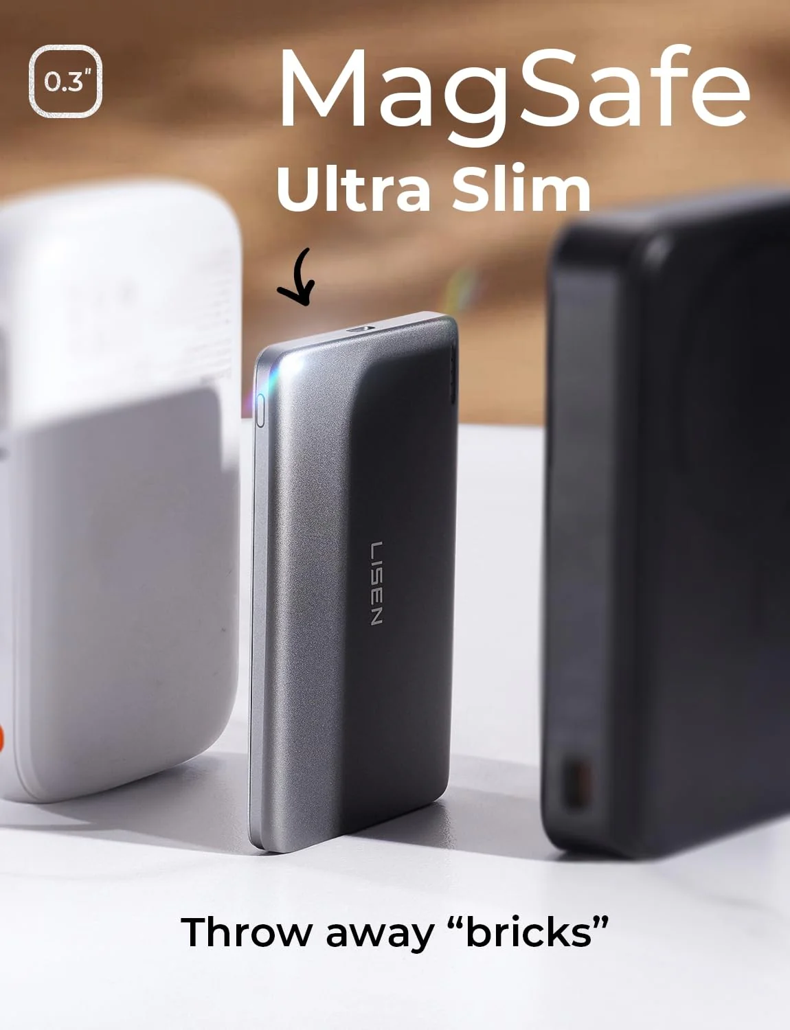 LISEN 0.3‘’ Ultra Slim MagSafe Portable Charger iPhone,Alloy 5,000mAh Magnetic Wireless Card Power Bank,MagSafe Battery Pack for iPhone 16/15/14/13/12,Valentines Day Gifts for Men Women,Glacier Gray Glacier Gray 0.3‘’ - Image 2