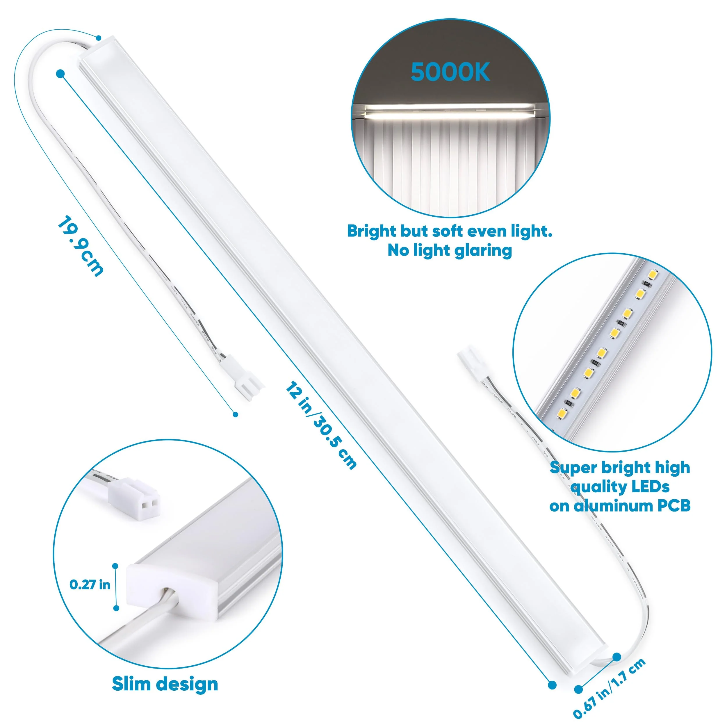 Litever Under Cabinet Lights Plug in, 6 pcs 12 Inches LED Light Strip Bars. Super Bright Dimmable Linkable for Kitchen Counter Above Cabinets Shelf Workbench Desk Closet Lighting. Daylight 5000K 6-Light-Kit - Image 7