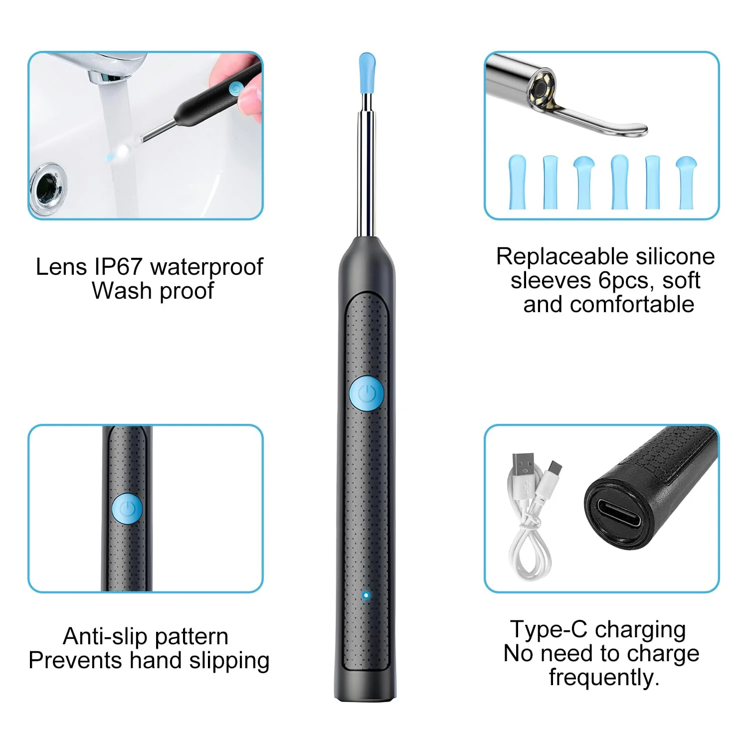 liuchanghe Ear Wax Remover Otoscope, 1920P WiFi Ear Cleaner, IP67 Waterproof Otoscope Ear, 360° Wide Angle Otoscope Camera with 6 LEDs for iPhone, iPad and Android Smartphones (Black) - Image 3