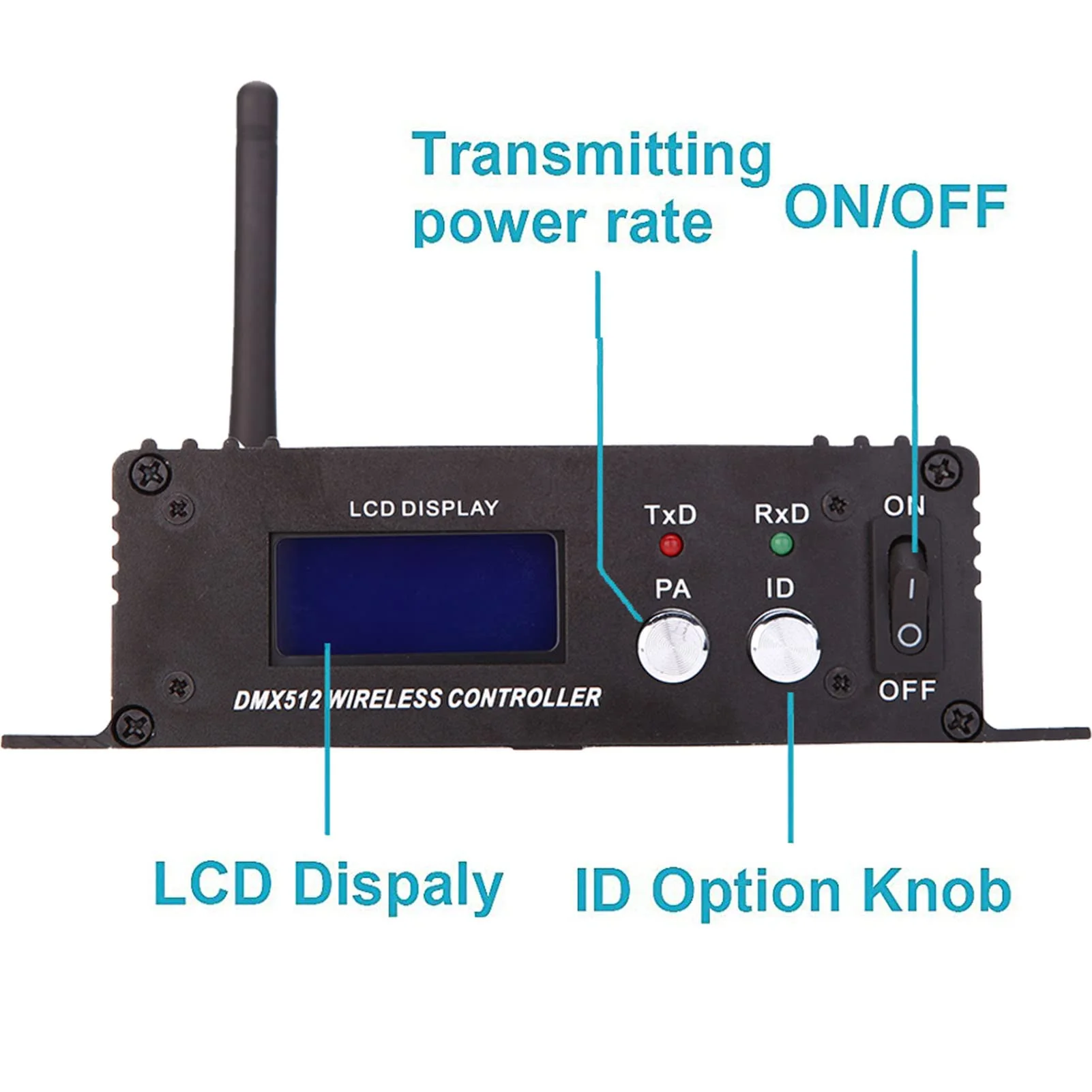 Lixada DMX 512 Controller 2.4G Wireless Transmitter Receiver LCD Display Power Adjustable Repeater Lighting Dimmer Controller for Disco DJ Party Light - Image 2