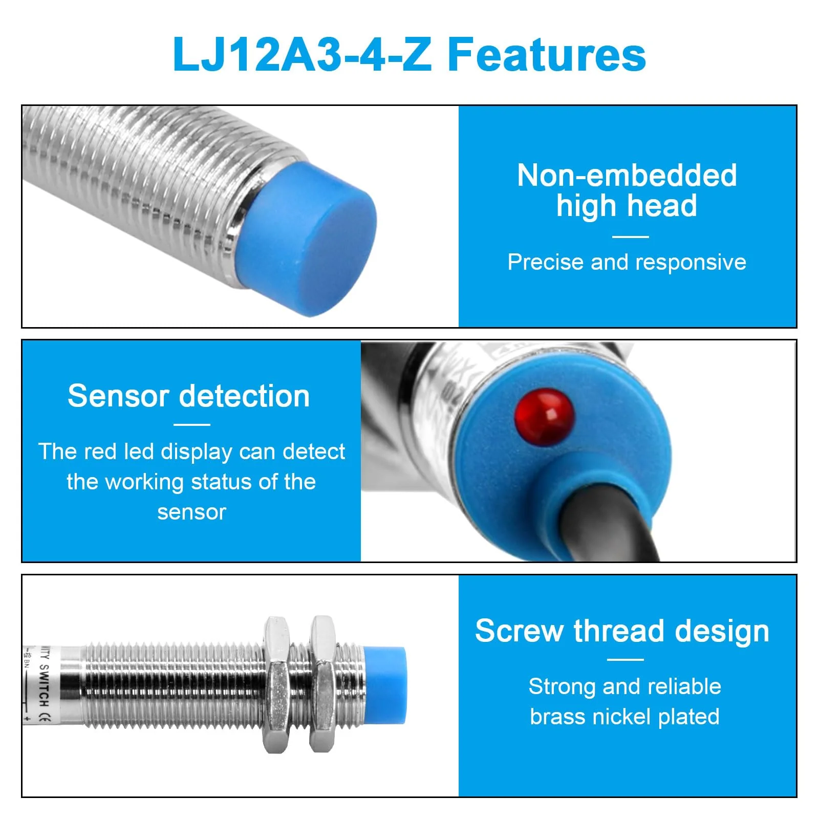 LJ12A3-4-Z BX Proximity Sensor RUIZHI Pack of 5 LJ12A3-4-Z Switch Sensor/Switch Inductive Metal Inductive NPN Normally Open 3-Core DC 6-36V Compatible with Arduino - Image 6