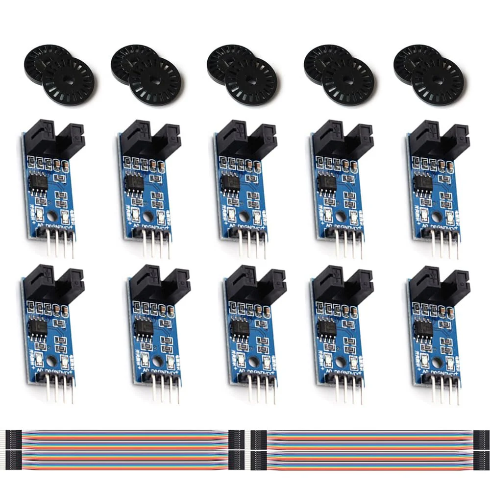 LM393 Speed Measuring Module, Slot Type IR Optocoupler Measuring Comparator 3.3V-5V with Cable, for MCUArduino, Pack of 10