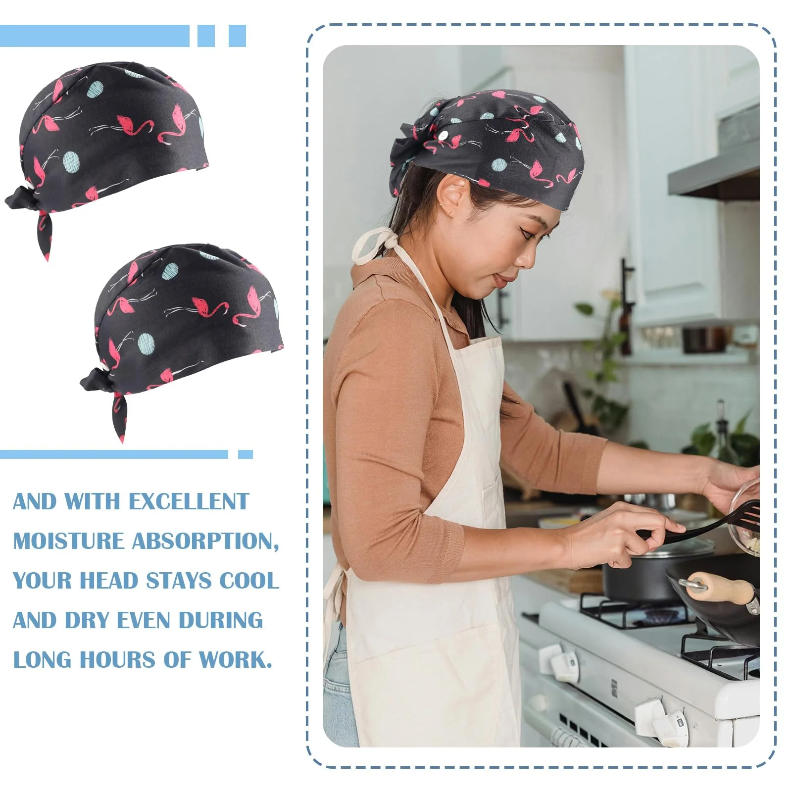LNQ LUNIQI Women's Surgical Cap Fabric, Pack of 2 Adjustable Surgical Caps, Flamingo Surgical Headwear, Doctor for Dentist, Nurse, Anaesthesiologist, Surgery - Image 4