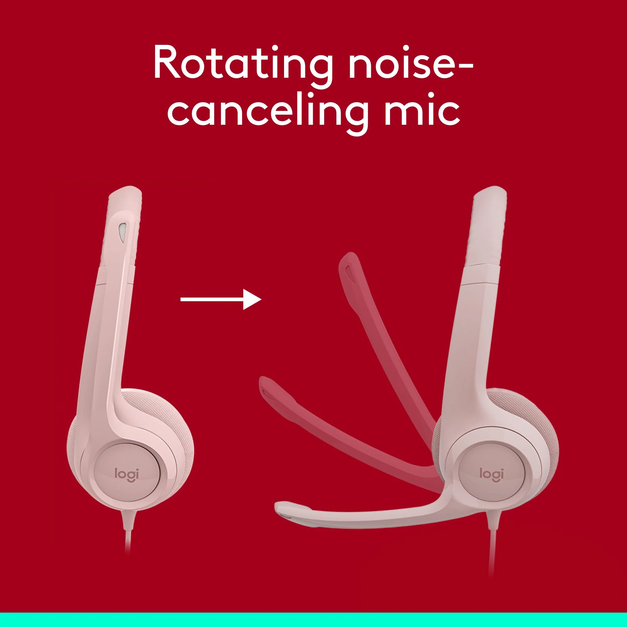 Logitech H390 Wired Headset for PC/Laptop, Stereo Headphones with Noise Cancelling Microphone, USB-A, in-Line Controls, Works with Chromebook - Rose 1 Pack - Image 5