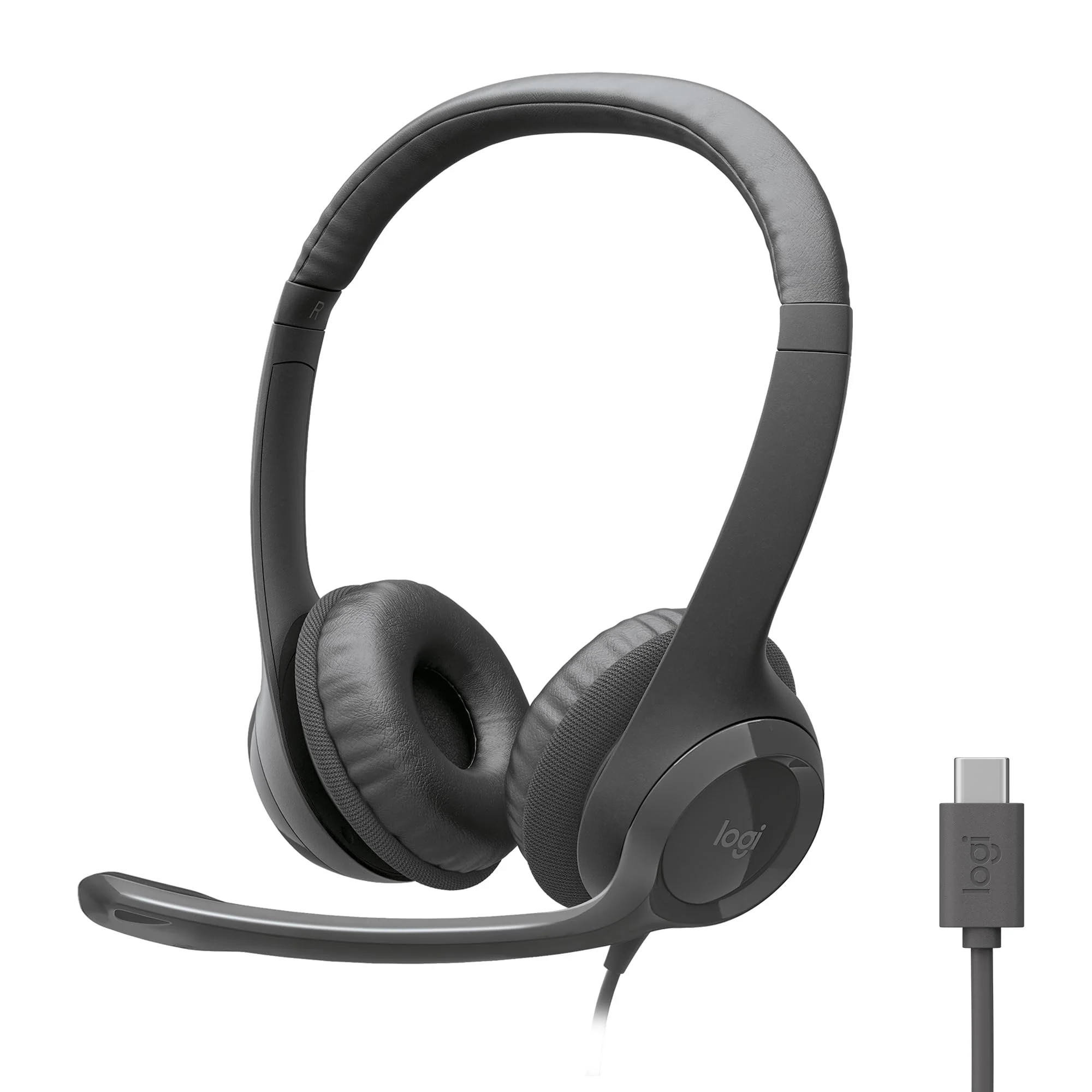 Logitech H391 Wired Headset for PC/Laptop, Stereo Headphones with Noise Canceling Microphone, USB-C, in-Line Controls, Works with Chromebook - Graphite 1 Pack