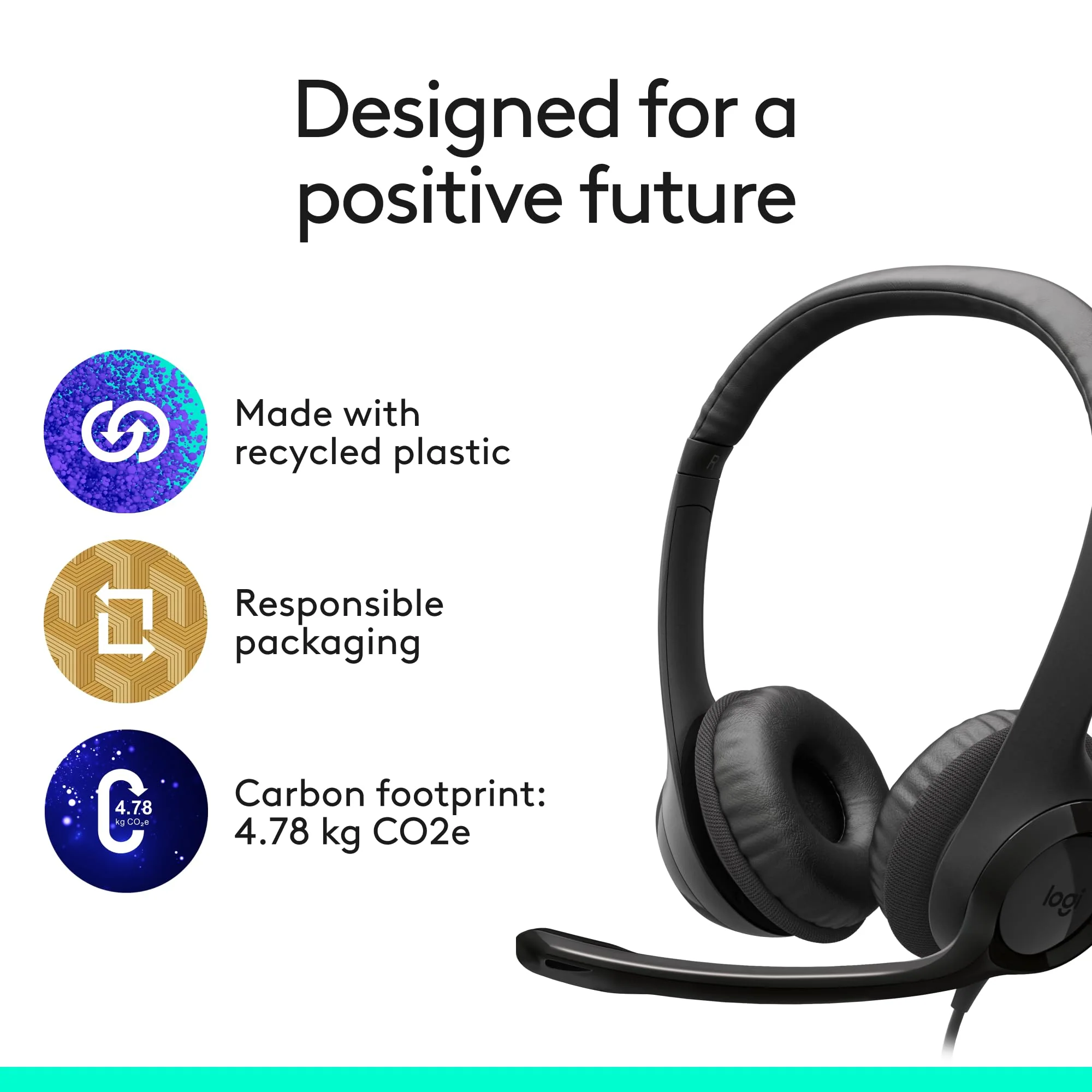 Logitech H391 Wired Headset for PC/Laptop, Stereo Headphones with Noise Canceling Microphone, USB-C, in-Line Controls, Works with Chromebook - Graphite 1 Pack - Image 7