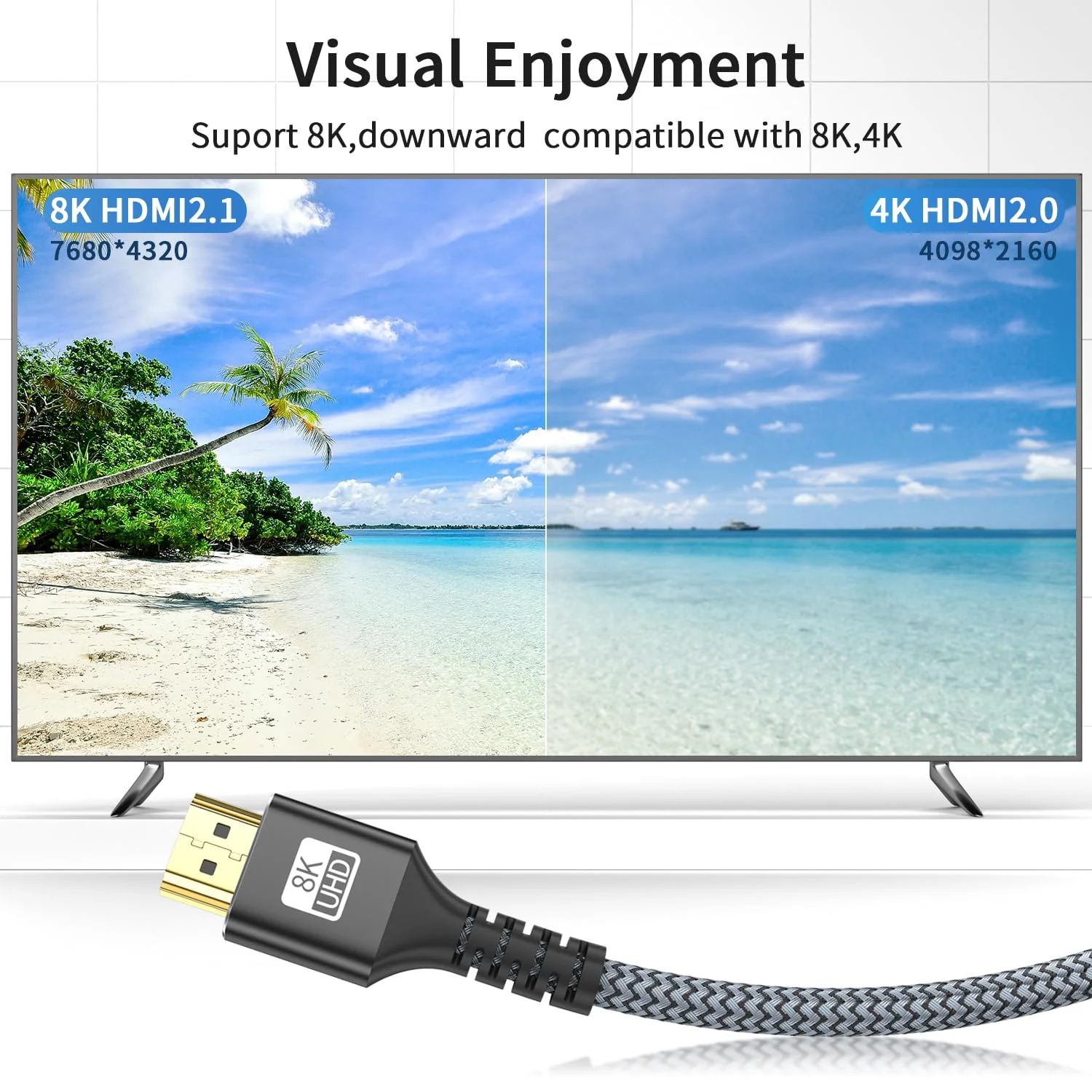 looyotul 8k HDMI Cable 1 m Ultra High Speed HDMI 2.1 Cable 8K @ 60Hz 4K @ 120Hz 48Gbps HDMI Cable for HDTV, PS4, PS5, Monitor Laptop, Xbox, HDCP 2.2 & 2.3 Support HDR, eARC, Ethernet, Dolby (Black) 1 metre black - Image 4