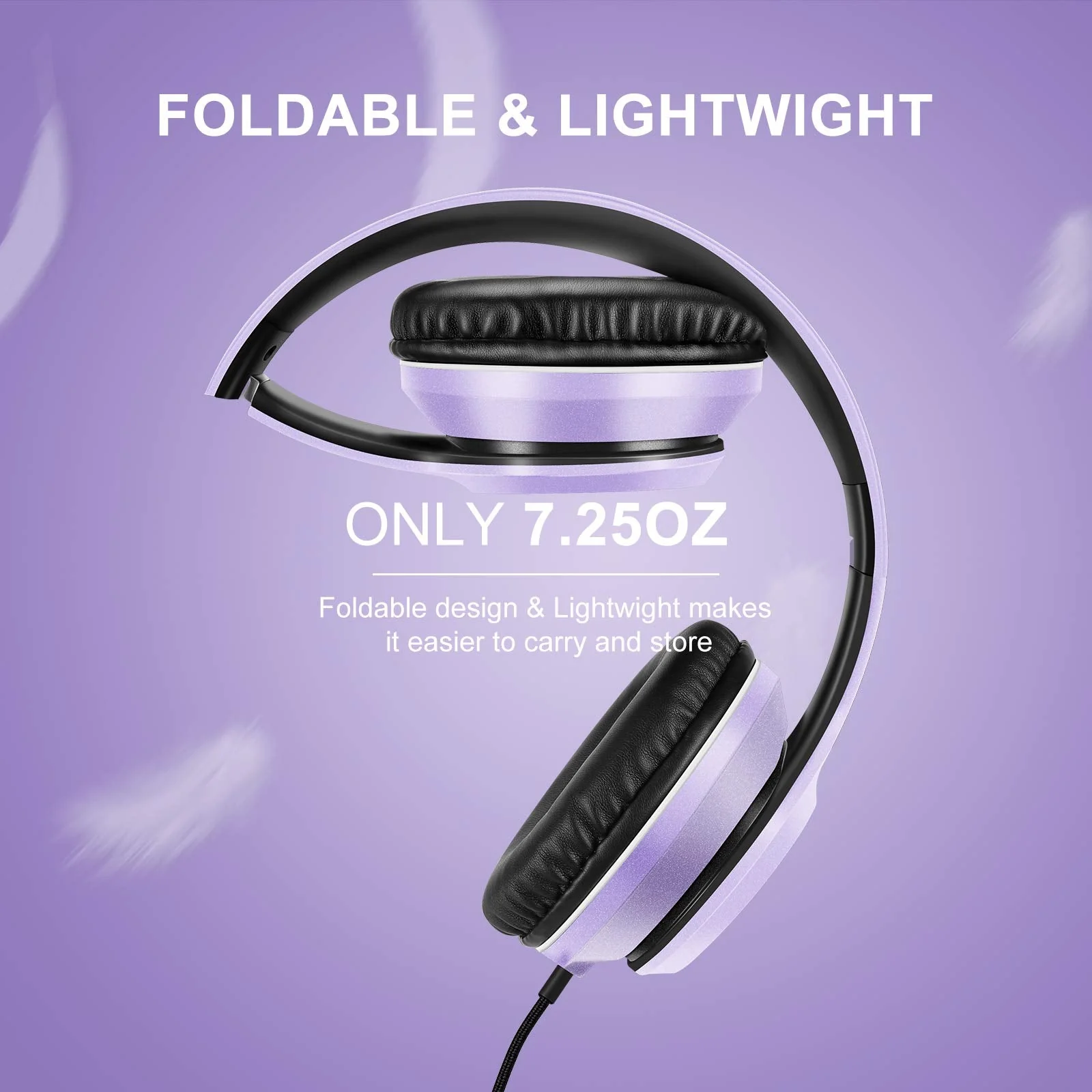 LORELEI X8 Over-Ear Wired Headphones with Microphone with 1.45m-Tangle-Free Nylon Line&3.5mm Plug,Lightweight Foldable & Portable Headphones for Smartphone,Tablet,Computer,Mp3/4(Dark Purple) Dark Purple - Image 4