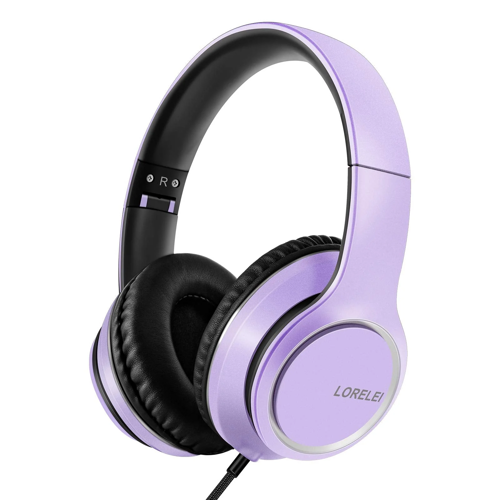 LORELEI X8 Over-Ear Wired Headphones with Microphone with 1.45m-Tangle-Free Nylon Line&3.5mm Plug,Lightweight Foldable & Portable Headphones for Smartphone,Tablet,Computer,Mp3/4(Dark Purple) Dark Purple - Image 7