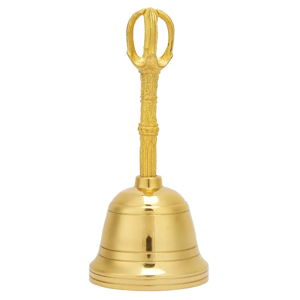 Loud Sound Gold Bell, Popular Pure Brass Hand Bell Buddhist Bell Feng Shui Taoist Instrument, 4.5 Inch Rattle Made of Brass for Wedding Events Decoration, Food Line, Alarm, Jingles, Service Bell