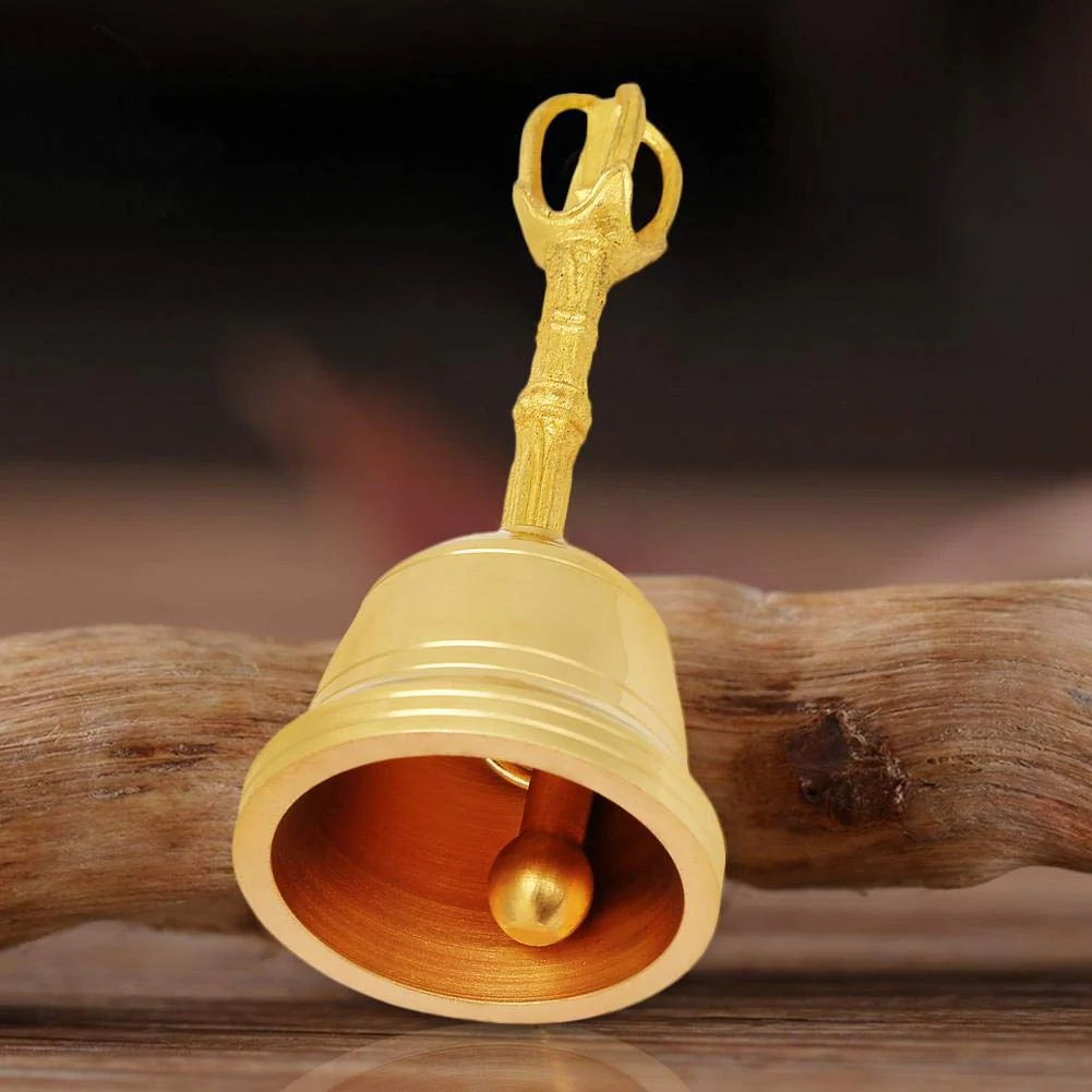 Loud Sound Gold Bell, Popular Pure Brass Hand Bell Buddhist Bell Feng Shui Taoist Instrument, 4.5 Inch Rattle Made of Brass for Wedding Events Decoration, Food Line, Alarm, Jingles, Service Bell - Image 3