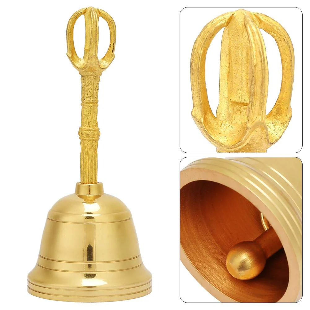 Loud Sound Gold Bell, Popular Pure Brass Hand Bell Buddhist Bell Feng Shui Taoist Instrument, 4.5 Inch Rattle Made of Brass for Wedding Events Decoration, Food Line, Alarm, Jingles, Service Bell - Image 4