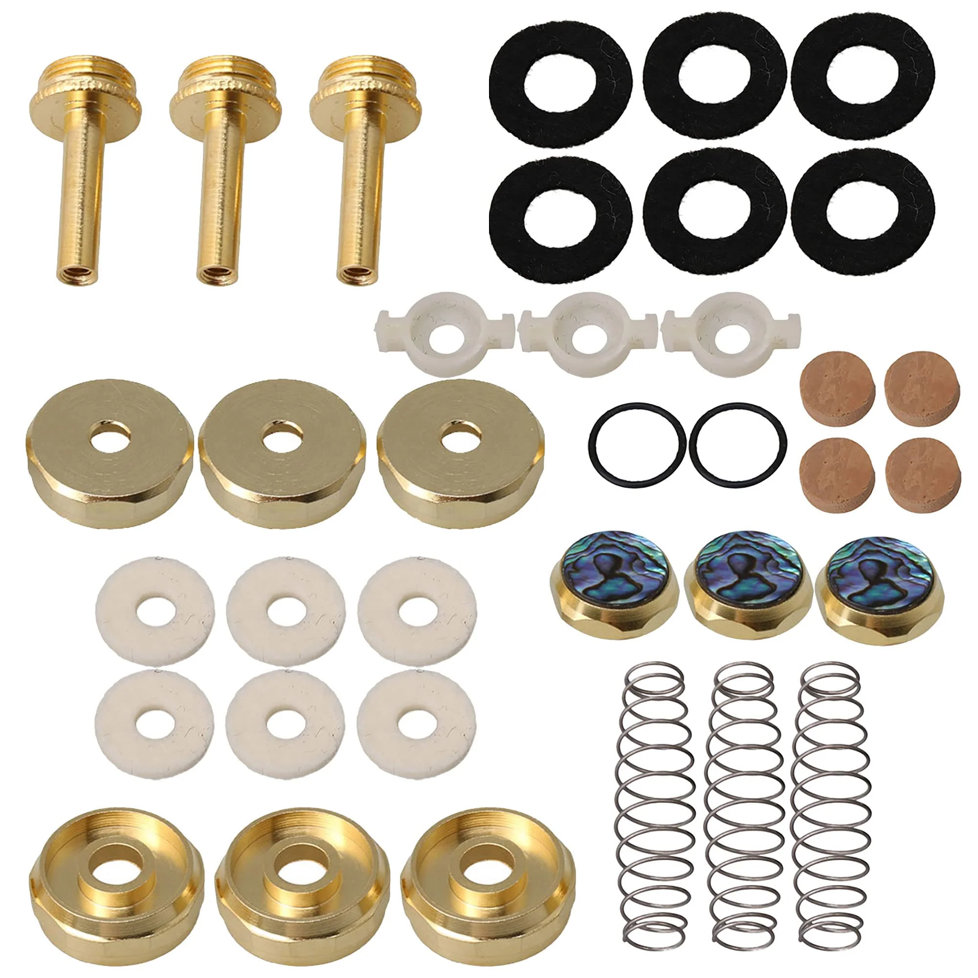Lovermusic Trumpet Repair Kit Trumpet Finger Buttons Valve Cover with Felts Rubber Rings Cork Pads Pack of 36