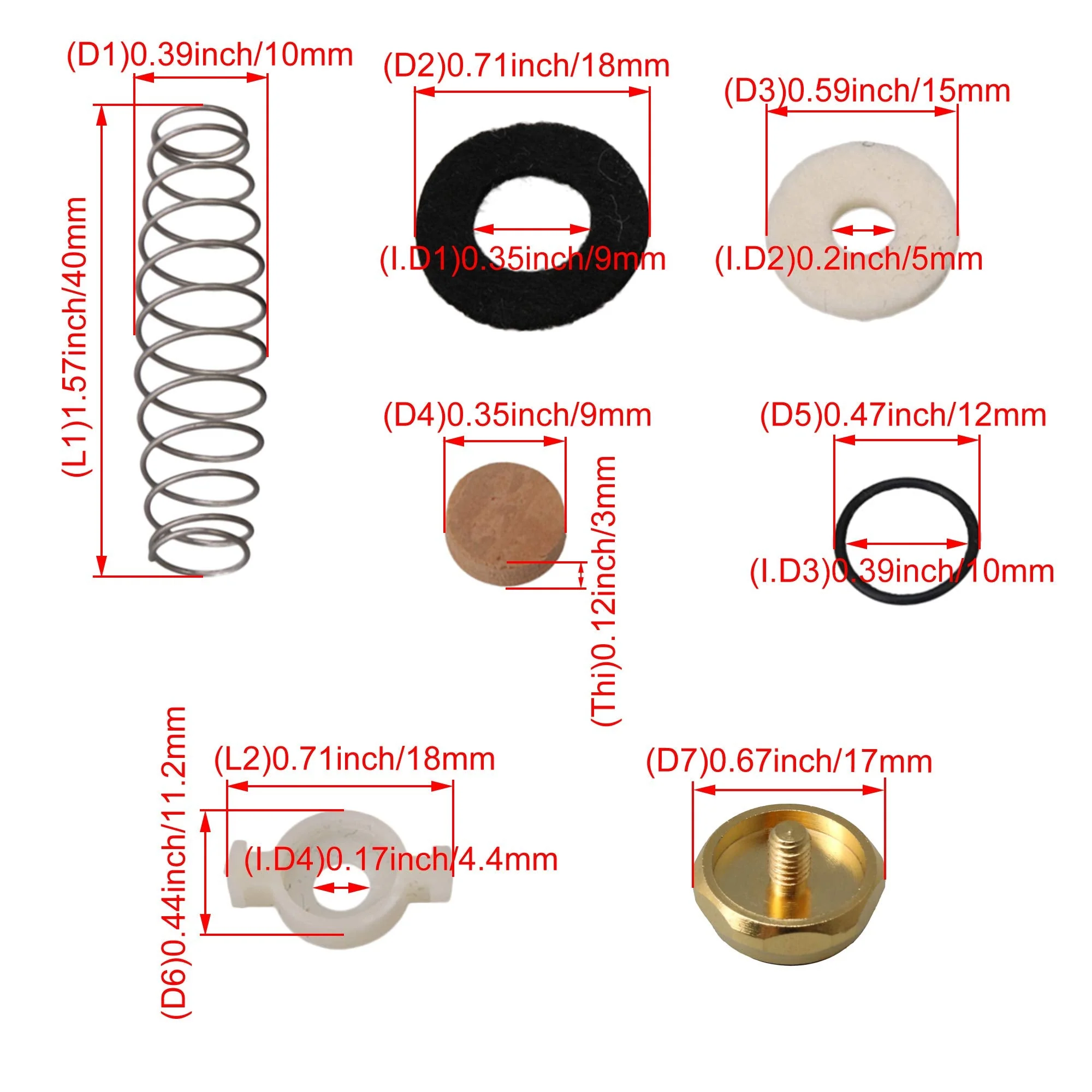 Lovermusic Trumpet Repair Kit Trumpet Finger Buttons Valve Cover with Felts Rubber Rings Cork Pads Pack of 36 - Image 6