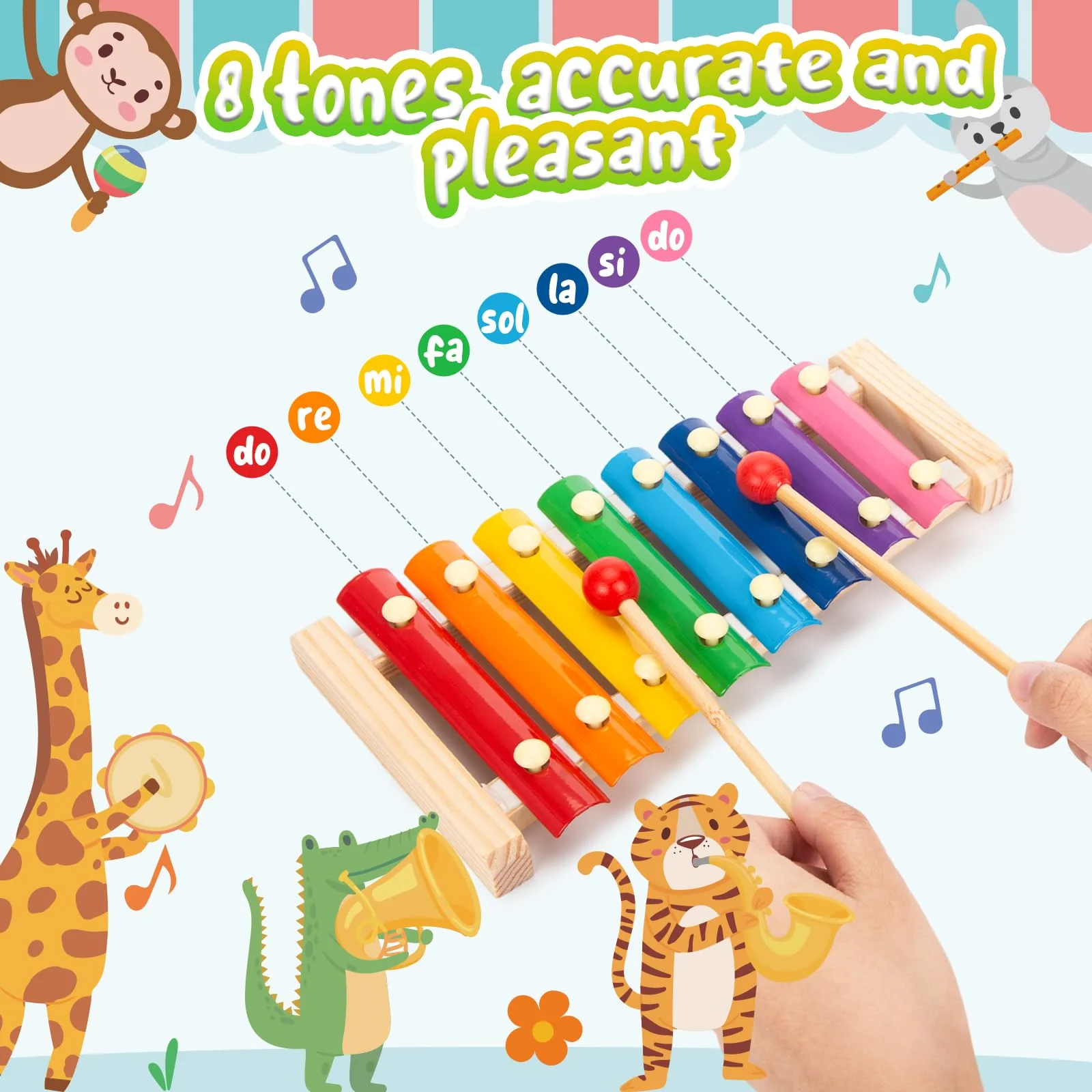 LovesTown Kids Wooden Xylophone 2 Packs, Children Xylophone Toy with Child Safe Mallets 8 Diatonic Keys Xylophone Musical Toys - Image 5