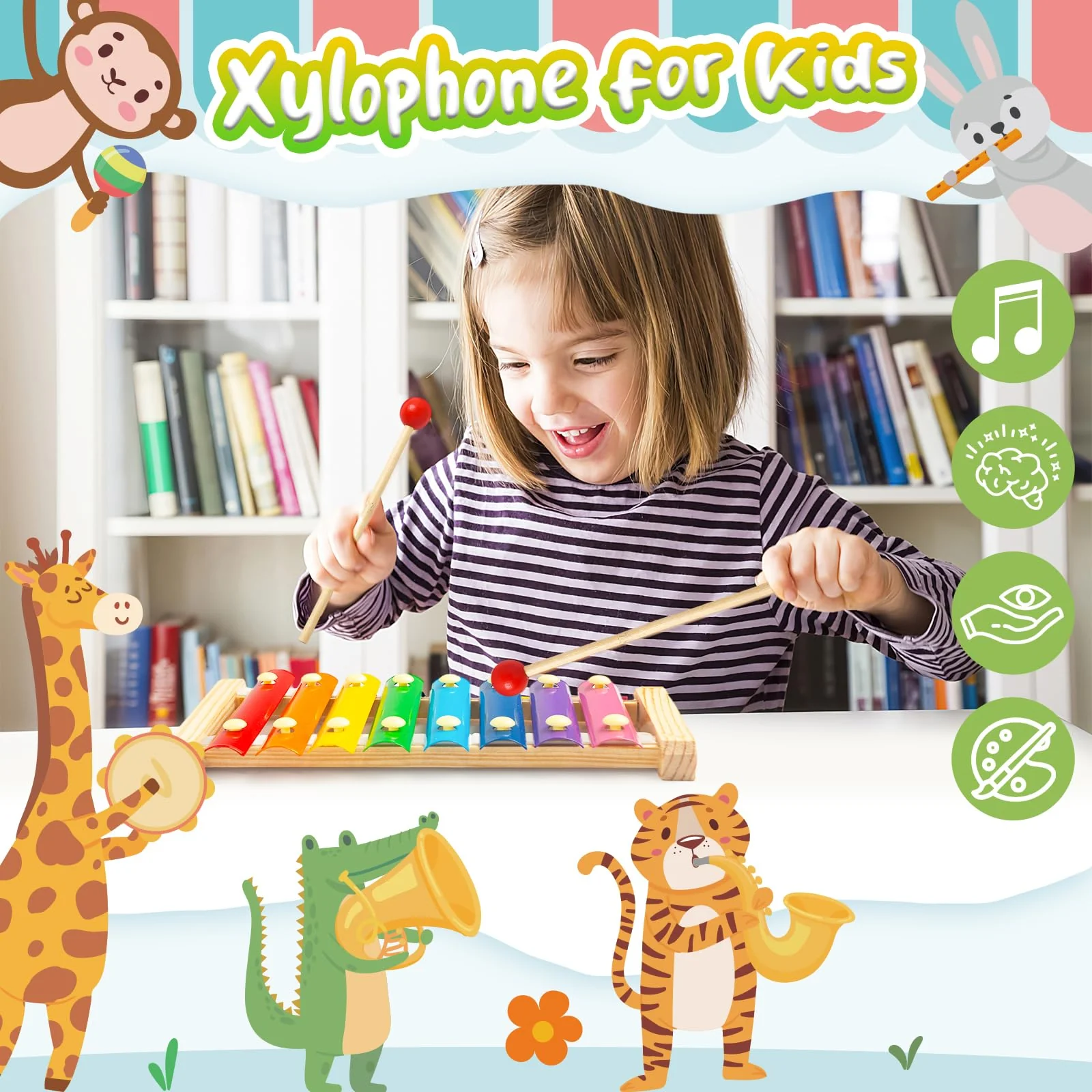 LovesTown Kids Wooden Xylophone 2 Packs, Children Xylophone Toy with Child Safe Mallets 8 Diatonic Keys Xylophone Musical Toys - Image 7