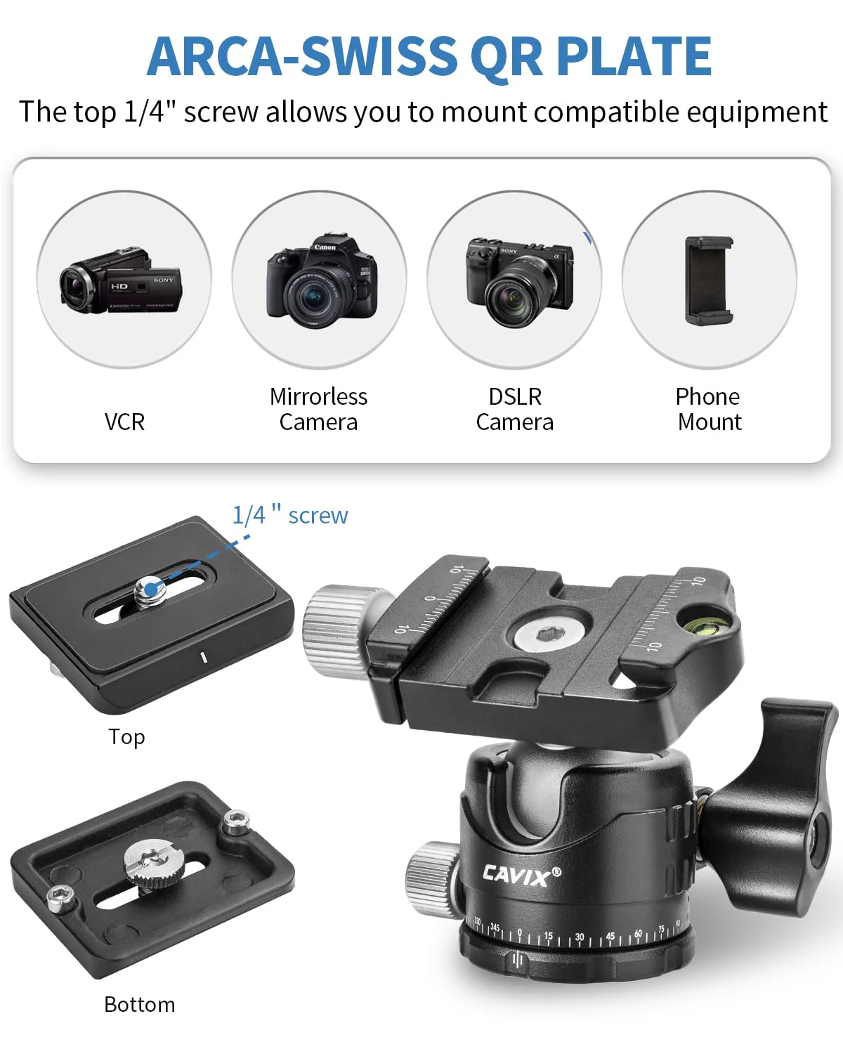 Low Profile Ball Head, CAVIX H-29S Camera Tripod Head Metal Ball Head with Arca Swiss Quick Release Plate Bubble Level Load Capacity 22 Lbs/10kg… Ball Dia. 29mm - Image 3