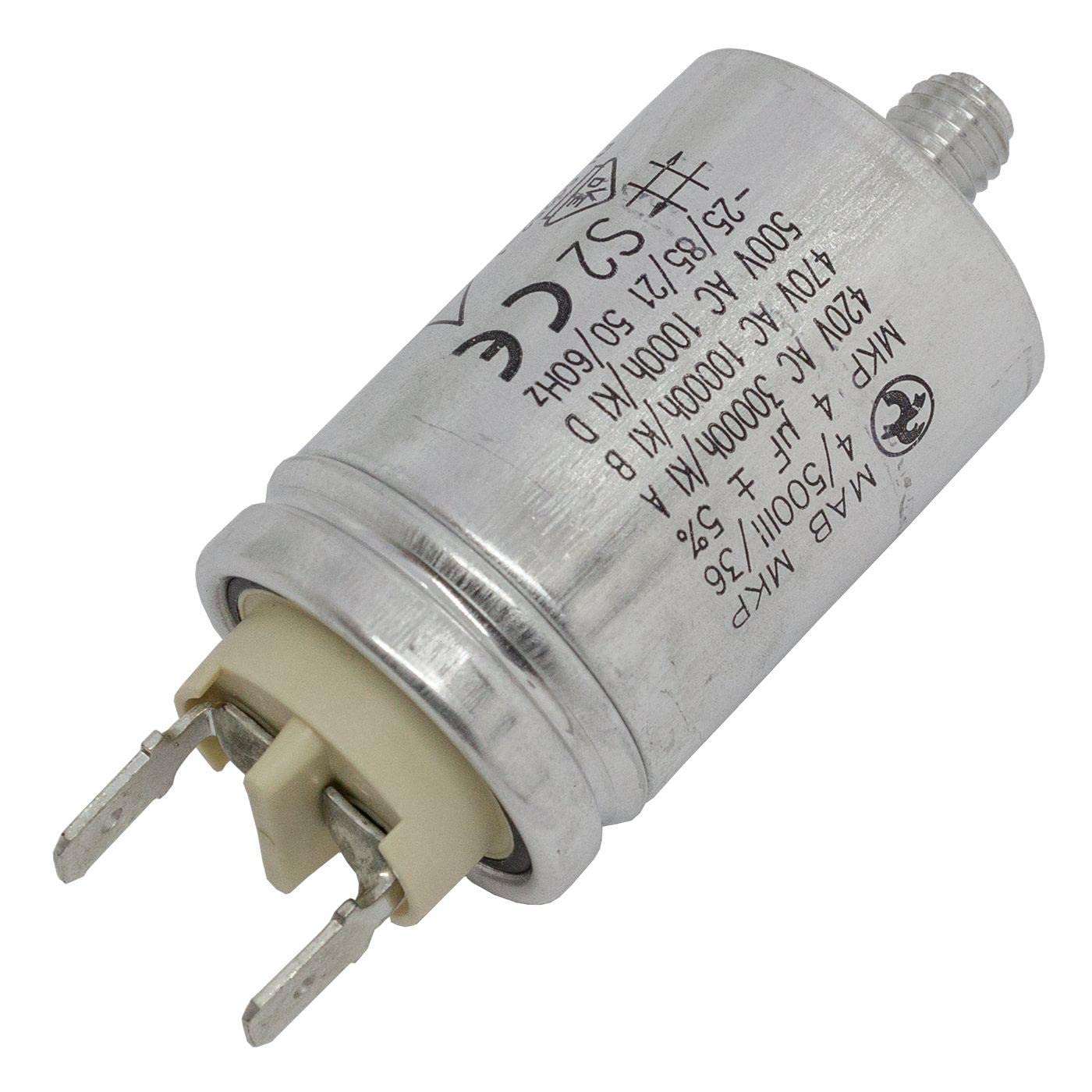 Lumonic Starting Capacitor Hydra MKP-500 4-A [incl. Plug 6.3 x 0.8 mm] Motor Capacitor 4µF 470V 30 x 48 mm I Capacitor with High-Quality Metal Housing