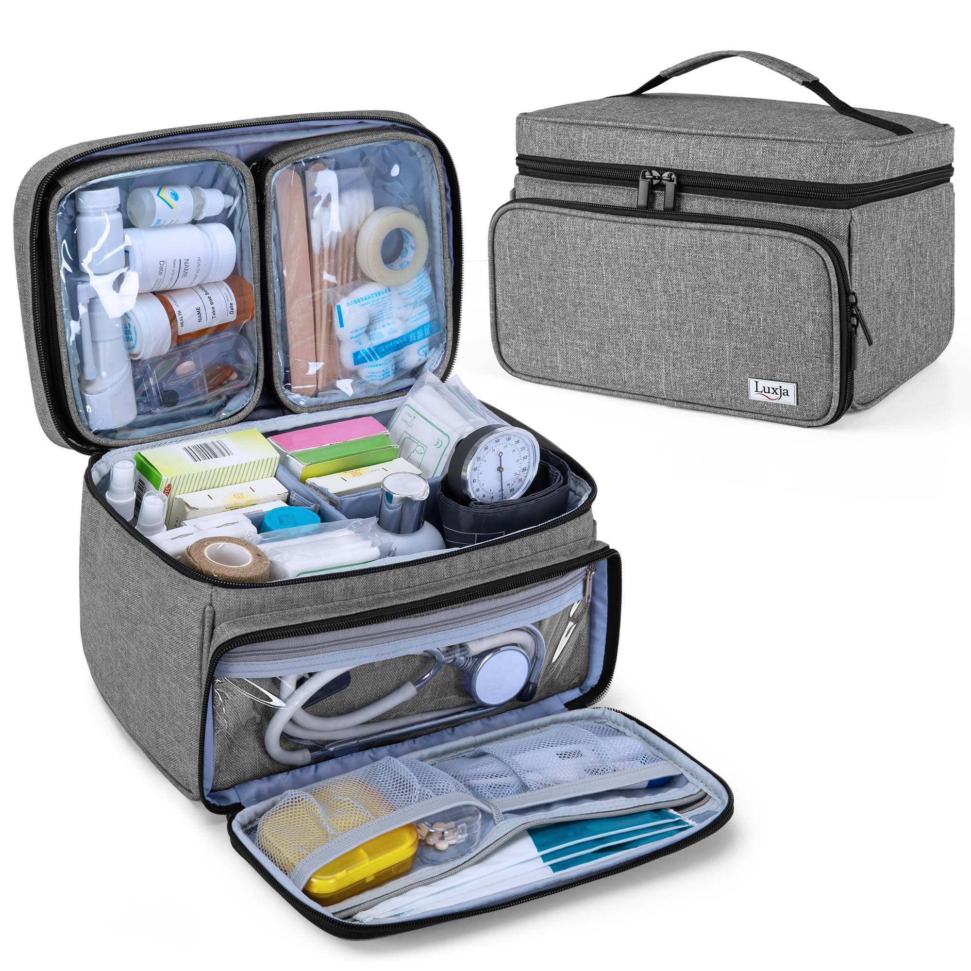 Luxja Medical Bag, Emergency Bag for Medical Accessories, Medicine Bag for Travel, Medical Bag for First Aid Kits, Grey Gray