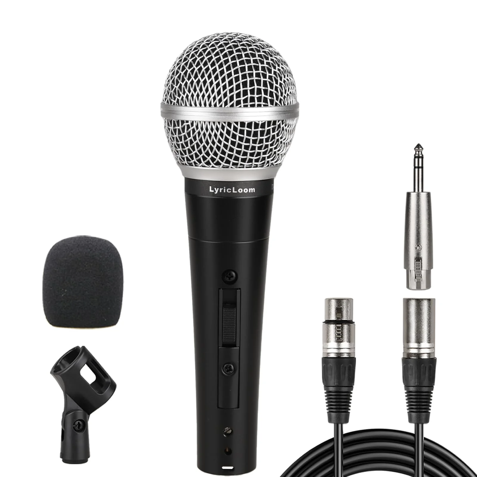 LyricLoom Professional Wired Microphone XLR Set, Metal Vocal Dynamic Microphone with 16.4 XLR Male to Female Cable, Mic with Switch Set. DM58 Corded Mic for Karaoke, Speaker, Singing