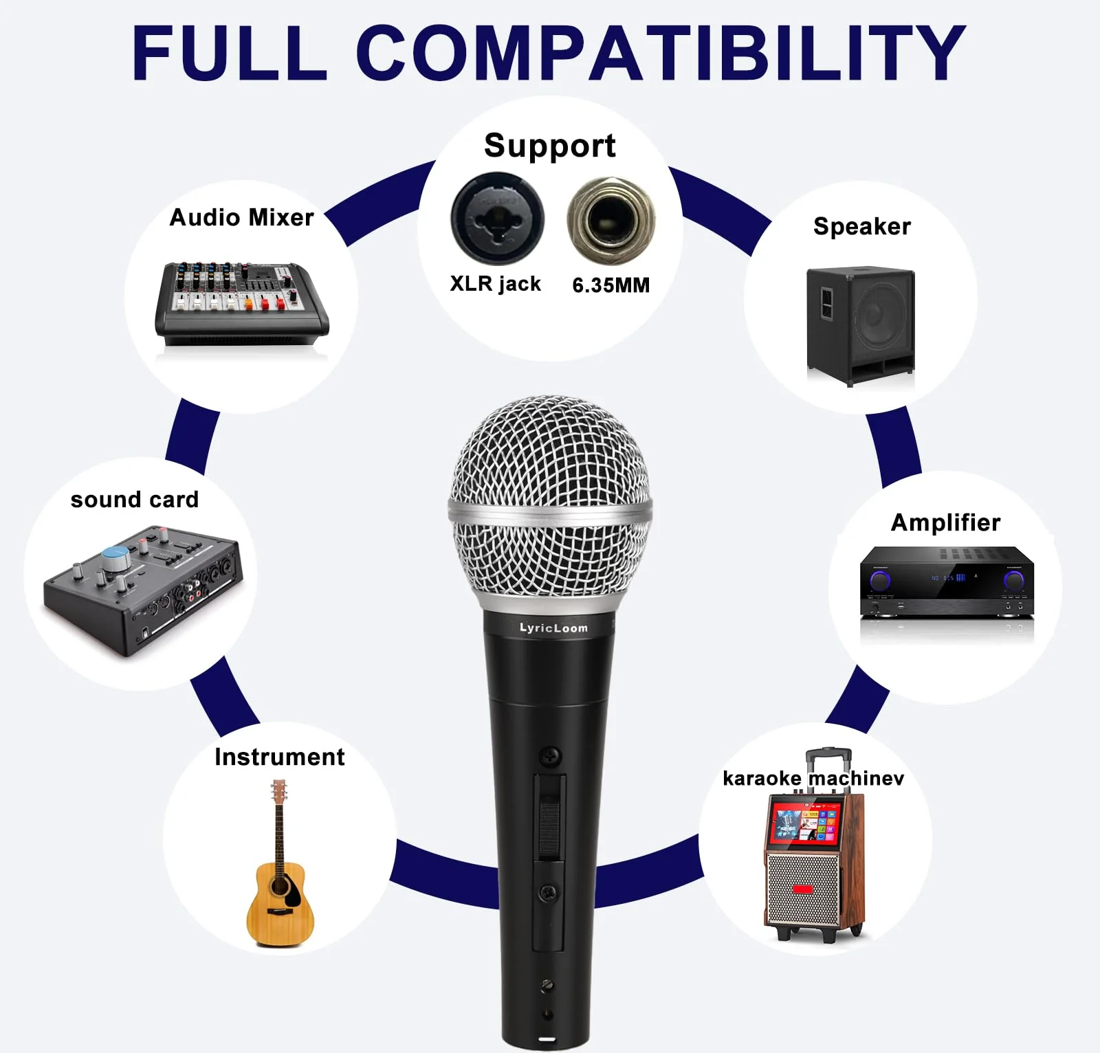 LyricLoom Professional Wired Microphone XLR Set, Metal Vocal Dynamic Microphone with 16.4 XLR Male to Female Cable, Mic with Switch Set. DM58 Corded Mic for Karaoke, Speaker, Singing - Image 6