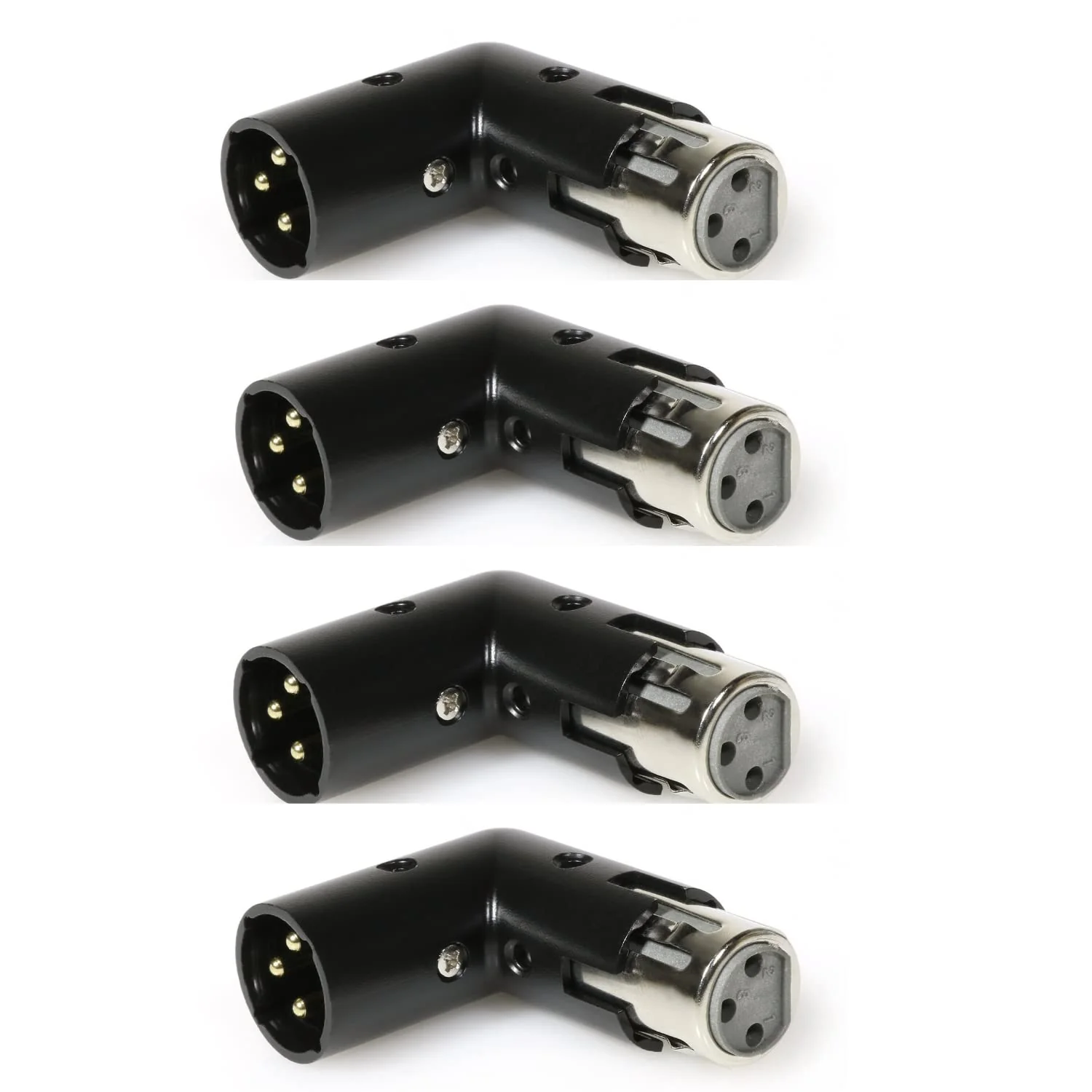 LyxPro XLR Angle Adapter Dual Male and Female can be positioned to 4 Different Angles Right Left and 90 Degree Great for Mixers That Interfere with Other Applications - 4 Pack - Image 2
