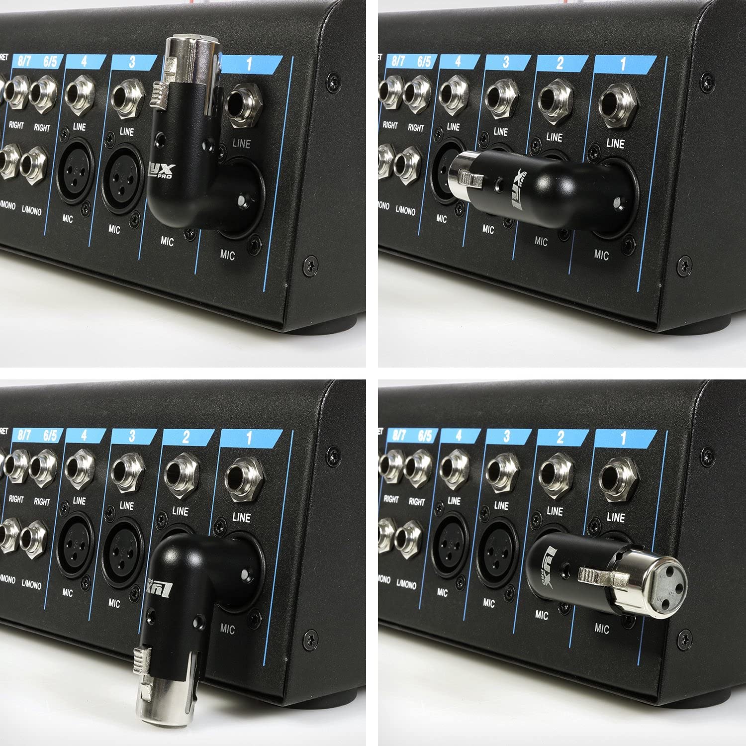 LyxPro XLR Angle Adapter Dual Male and Female can be positioned to 4 Different Angles Right Left and 90 Degree Great for Mixers That Interfere with Other Applications - 4 Pack - Image 3