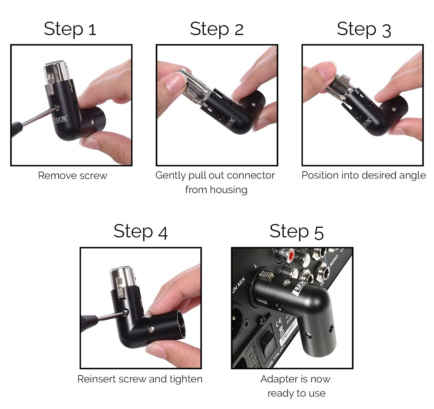 LyxPro XLR Angle Adapter Dual Male and Female can be positioned to 4 Different Angles Right Left and 90 Degree Great for Mixers That Interfere with Other Applications - 4 Pack - Image 5