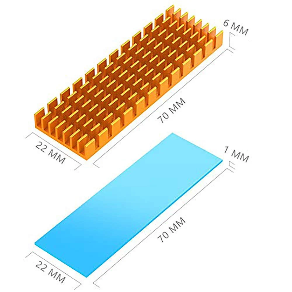 M.2 SSD Heatsink with Thermal Conductive Adhesive Film Anti Thermal Bleed Heatsink Heatsink CPU IC Chip Circuit Board for LED Amplifier Aluminum 70mm×22mm×6mm (2pcs, Gold) - Image 5