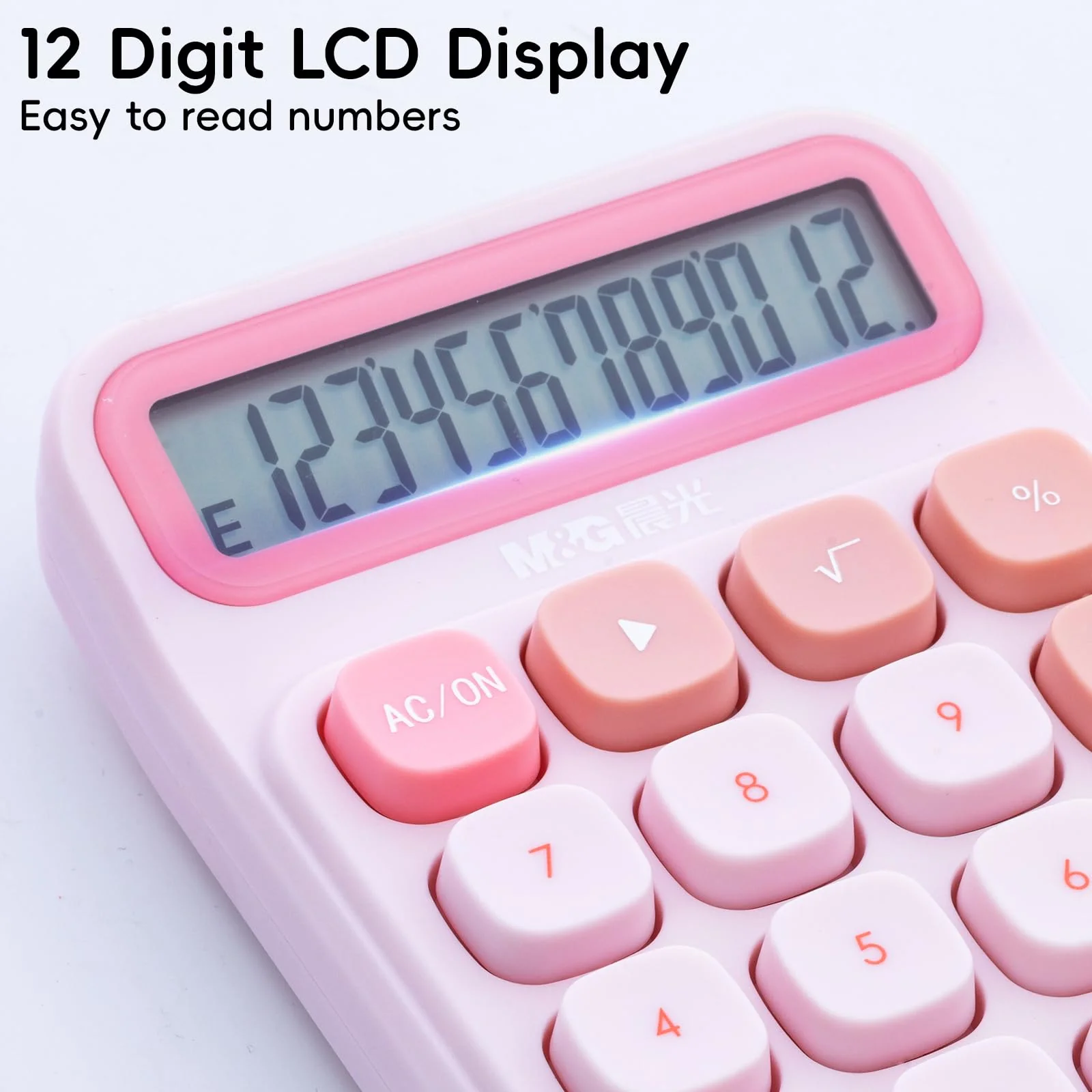 M&G Desktop Calculator 12 Digit Mechanical Switch Calculator with Large LCD Display, Basic Cute Pink Calculator with Big Buttons, Aesthetic Calculator for Office Home School (Battery Included) - Image 3