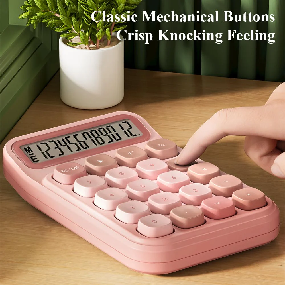 M&G Desktop Calculator 12 Digit Mechanical Switch Calculator with Large LCD Display, Basic Cute Pink Calculator with Big Buttons, Aesthetic Calculator for Office Home School (Battery Included) - Image 4