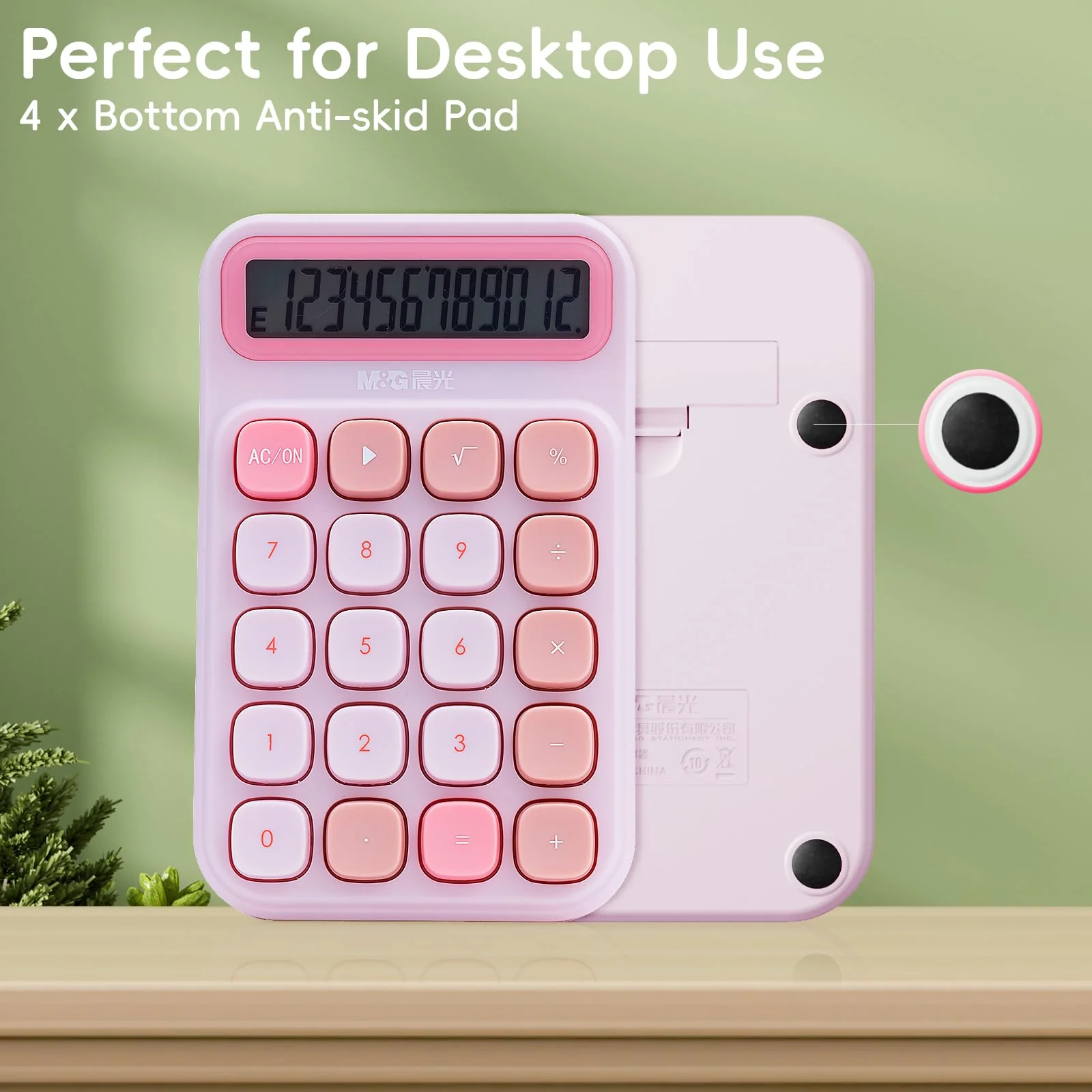 M&G Desktop Calculator 12 Digit Mechanical Switch Calculator with Large LCD Display, Basic Cute Pink Calculator with Big Buttons, Aesthetic Calculator for Office Home School (Battery Included) - Image 6