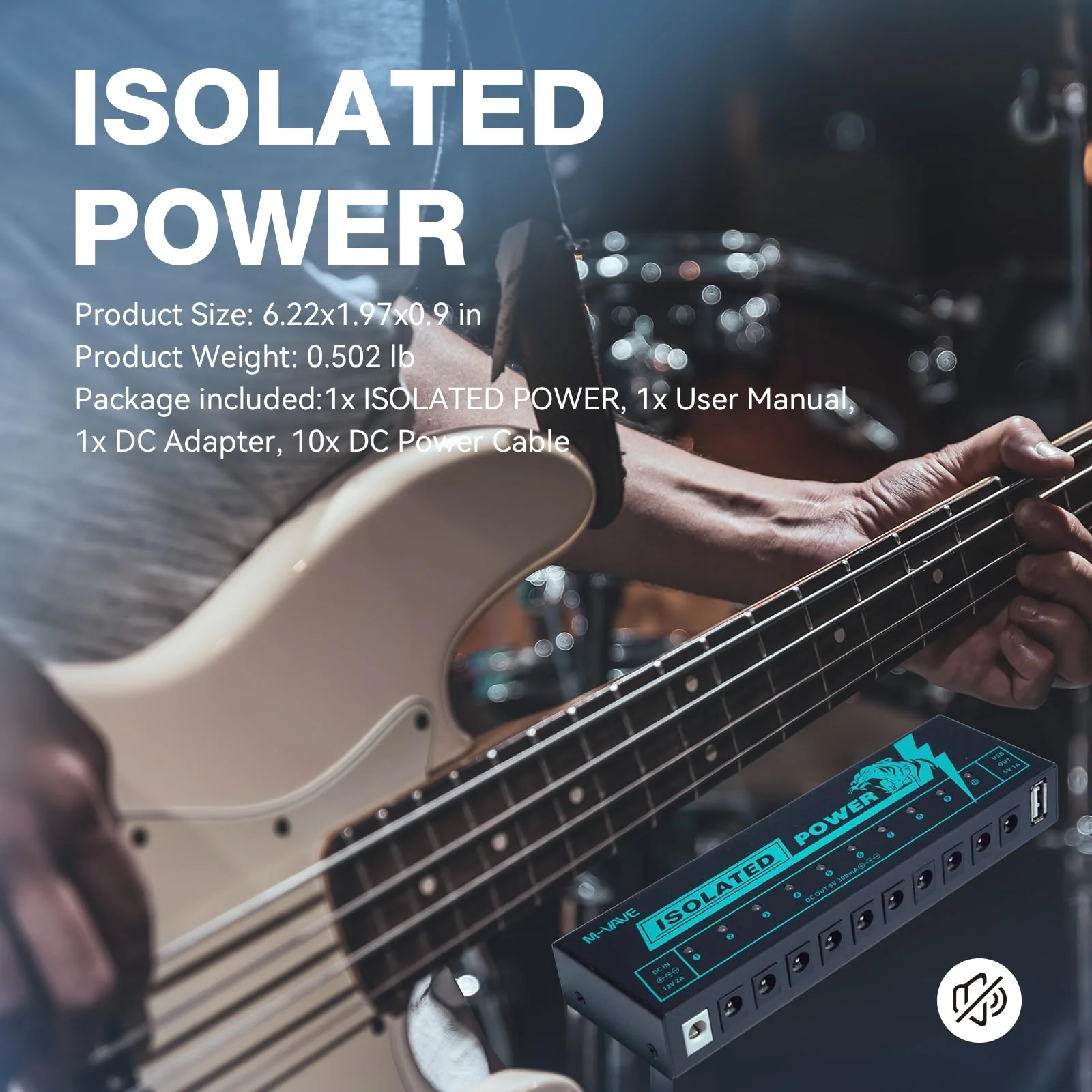 M-VAVE Guitar Pedal Isolated Power Supply Portable for Bass Effect 11 Isolated Multiple Output DC 9V 5V USB Output LED Light 300mA 1A Portable Guitar Cables - Image 5