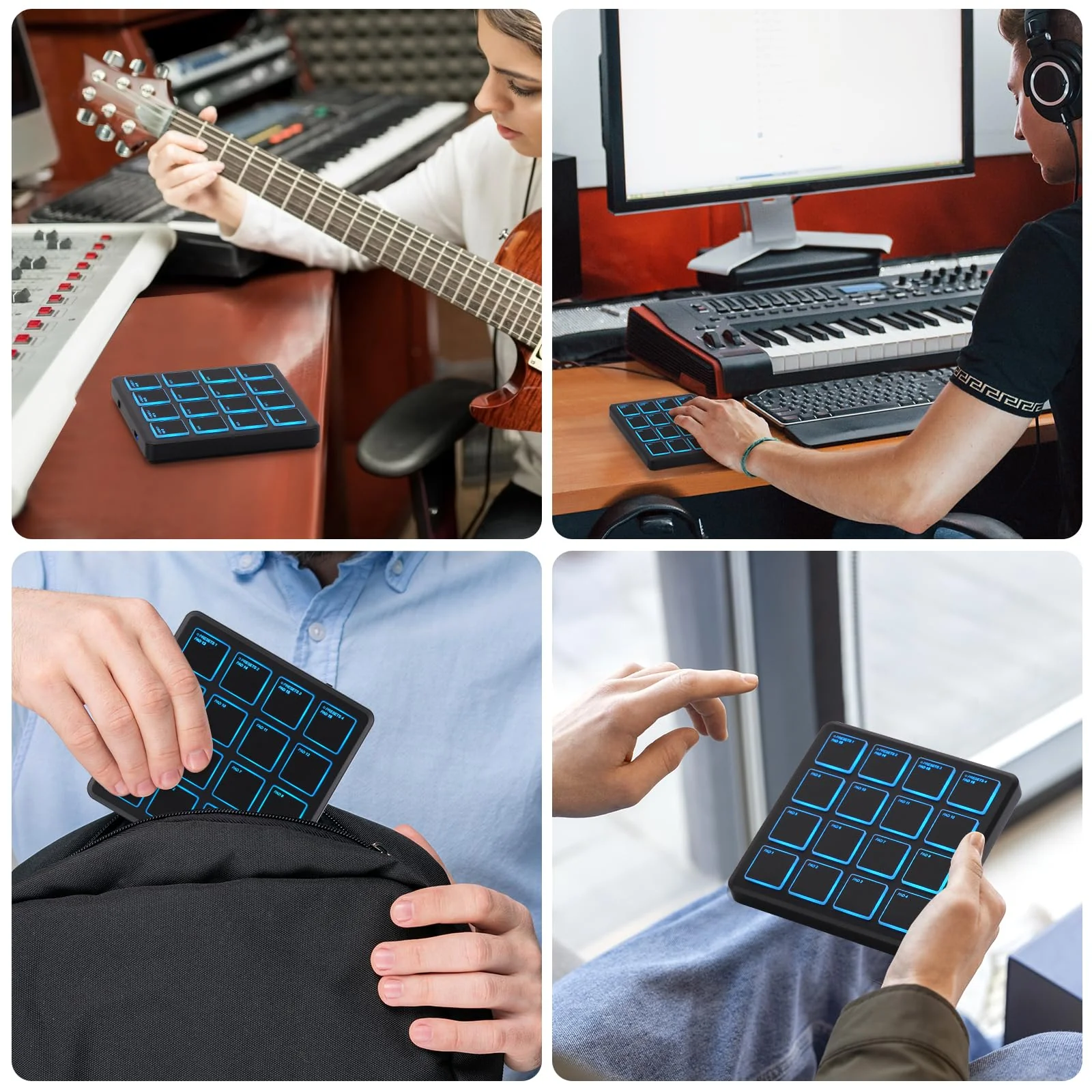 M-VAVE Wireless MIDI Controller Pads, 4.1 * 4.1 Inch, 0.28 LBS, Bluetooth Portable USB with 16 Drum, Note Repeat, Full Level Buttons, Rechargeable battery (Black Pocket) - Image 6