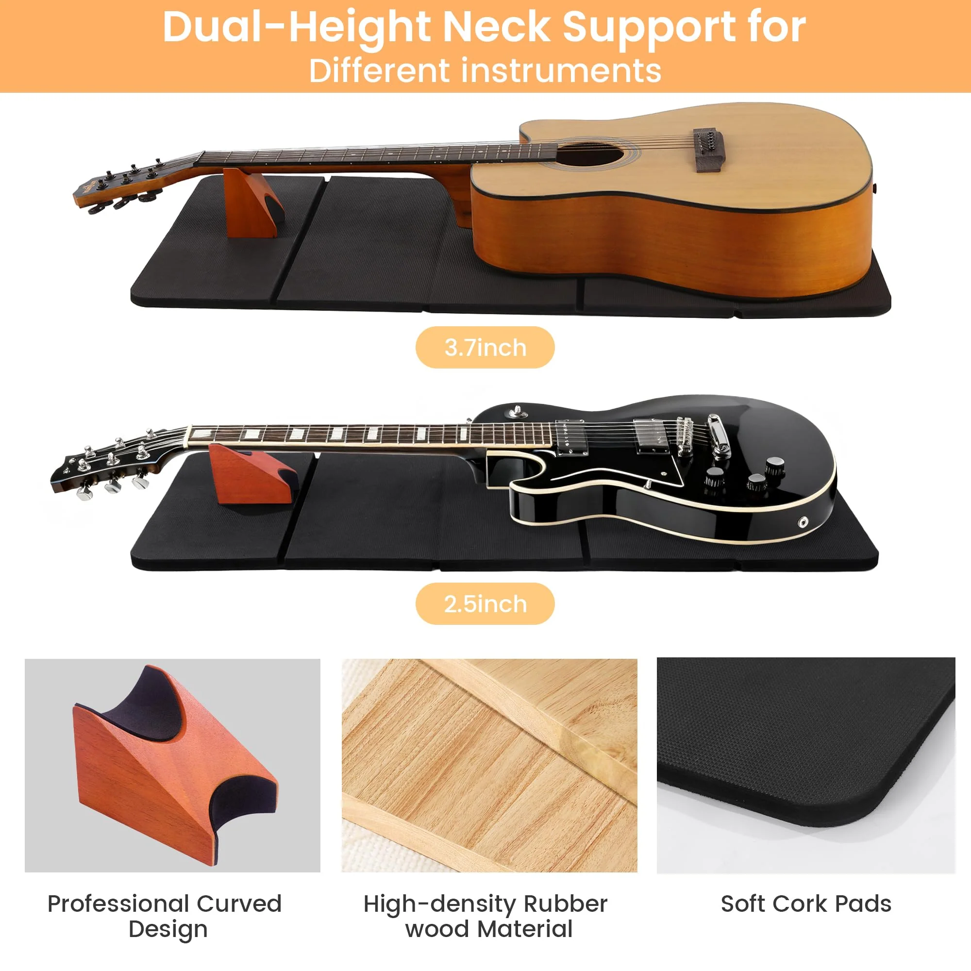 MABOZOO Foldable Guitar Work Mat and Wooden Neck Rest, 0.5 Inch Thick Guitar Repair Mat and Support for Repair, Repair and Maintenance Kit Tool for Guitar Bass, Acoustic, Banjo Mandolin Ukulele - Image 3