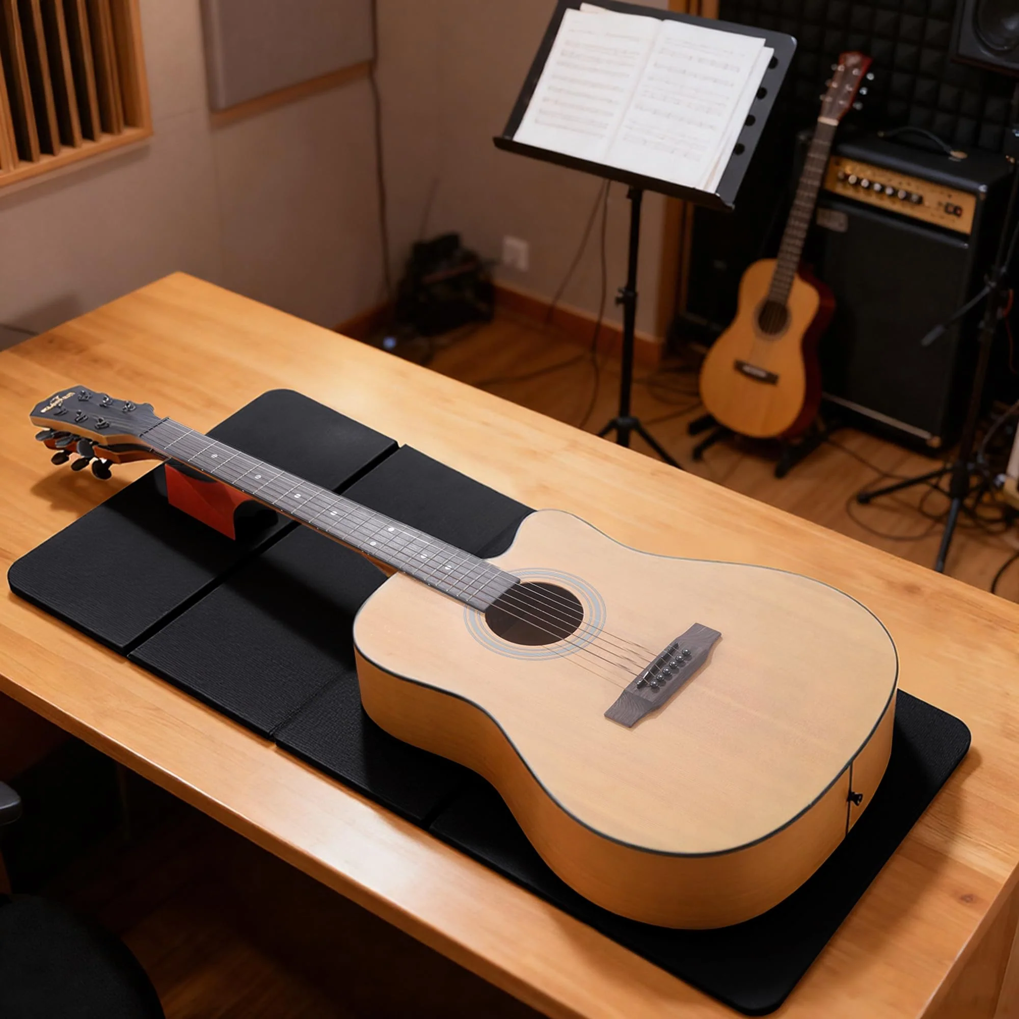 MABOZOO Foldable Guitar Work Mat and Wooden Neck Rest, 0.5 Inch Thick Guitar Repair Mat and Support for Repair, Repair and Maintenance Kit Tool for Guitar Bass, Acoustic, Banjo Mandolin Ukulele - Image 4