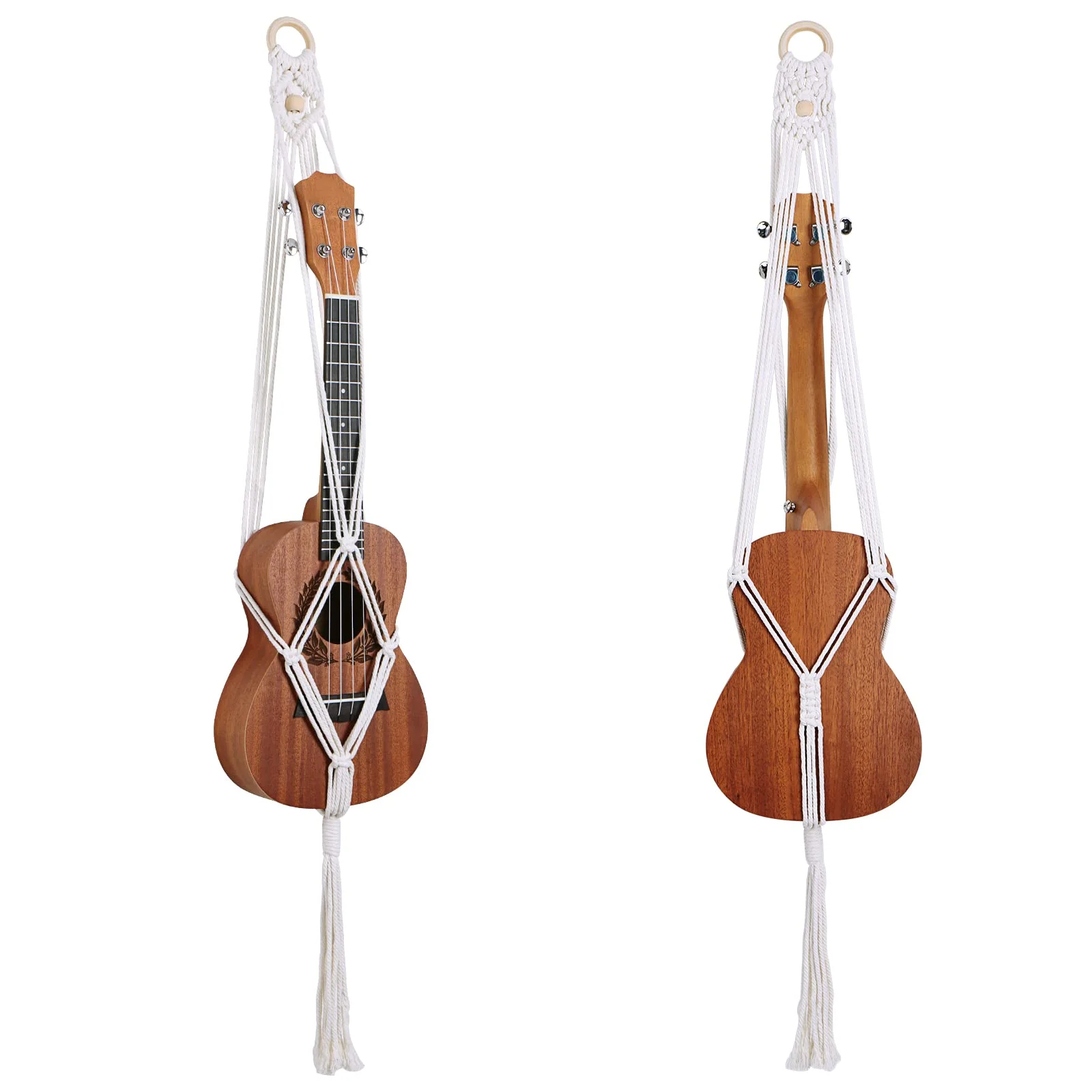 Macrame Ukulele Hanger Ukulele Wall Mount Stand Holder for Soprano Ukulele Cute Macrame Ukulele Stand Wall Decor Style-002 - Image 2