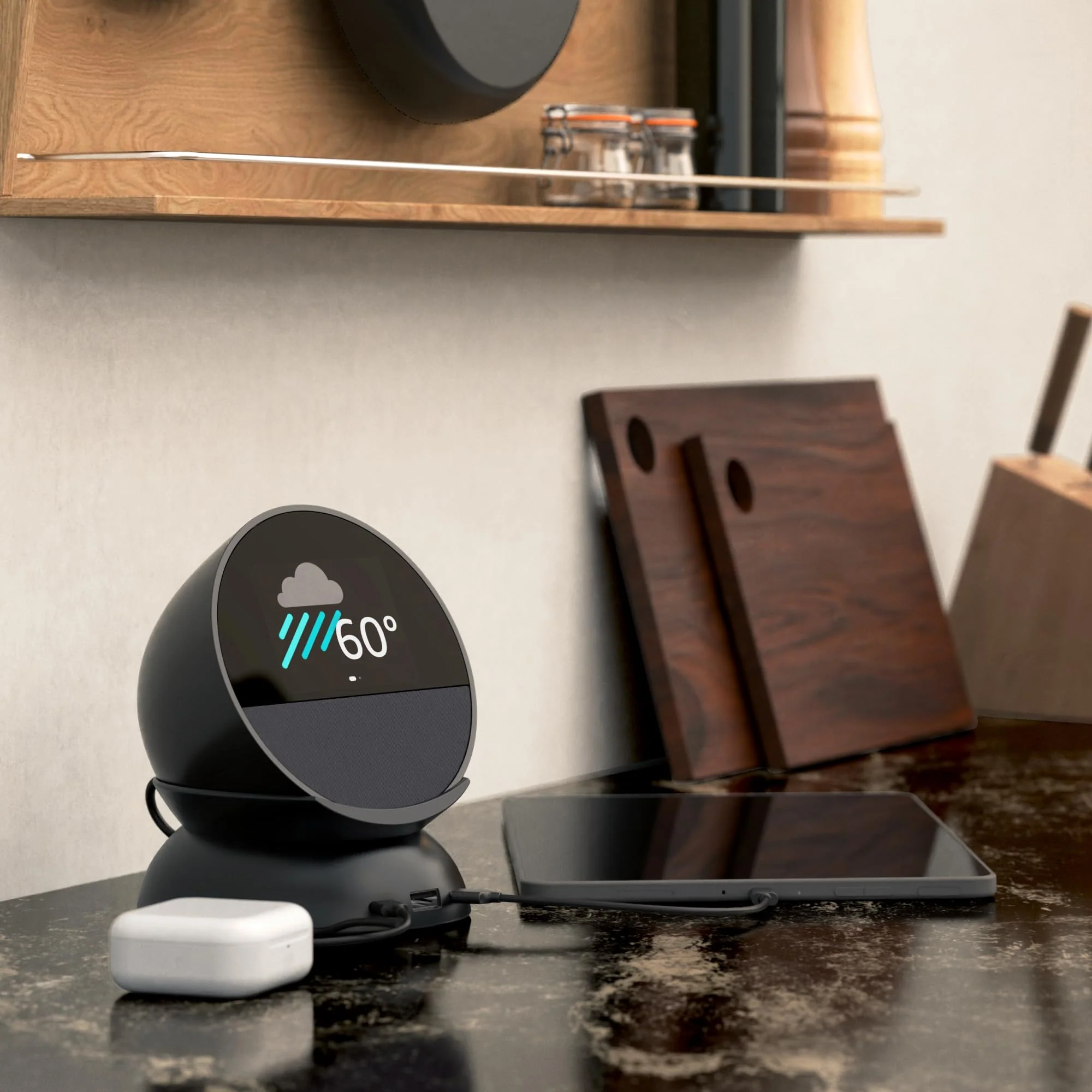 Made for Amazon Stand with USB-C and USB-A Charging Ports for Echo Spot (2024 Release) Black - Image 6