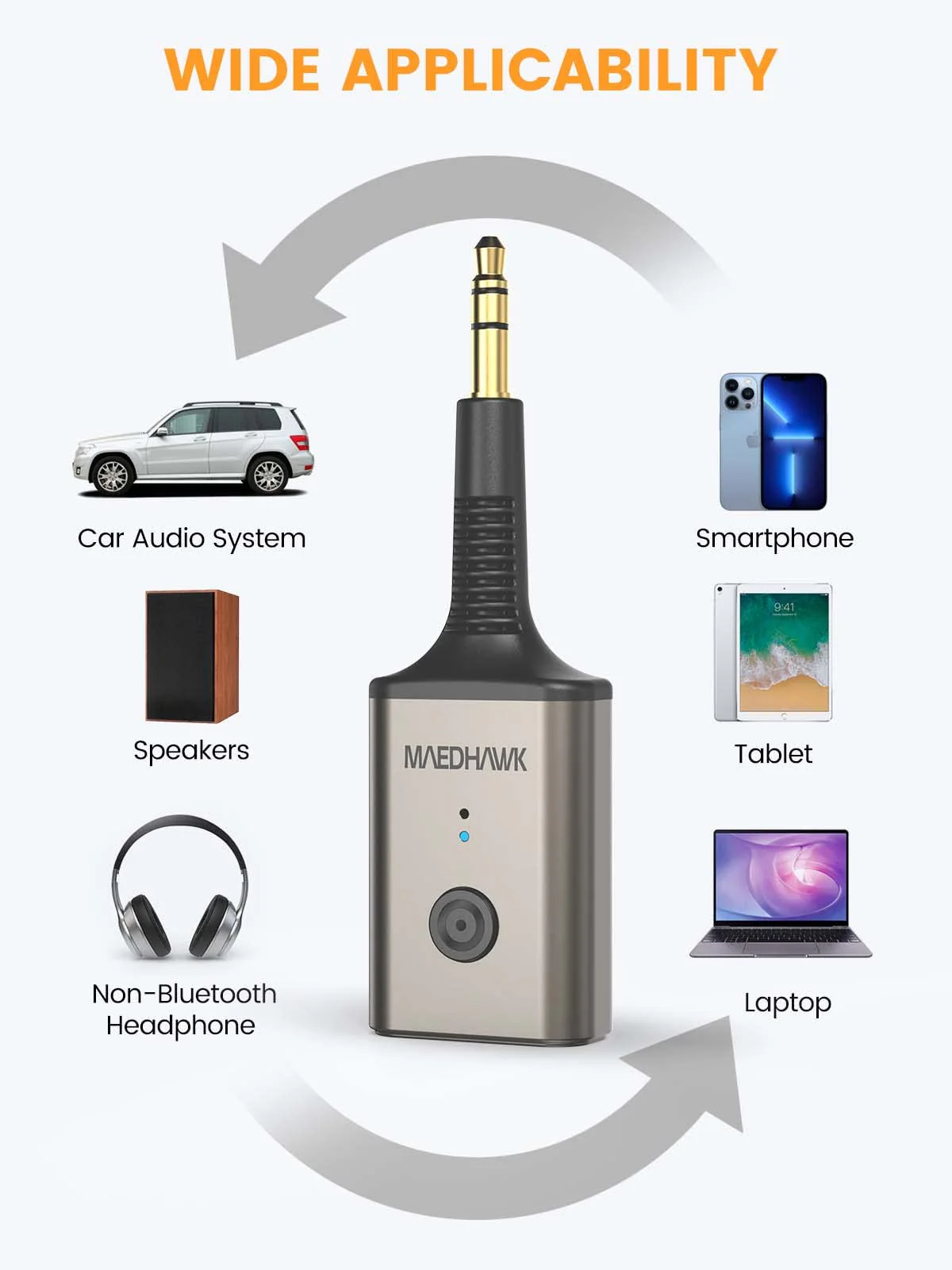 MaedHawk Portable Bluetooth 5.3 Wireless Audio Receiver, Rotatable 3.5mm Adapter for Car Home Stereo Speaker Wired Headphones, Hands-Free Calls - Image 6
