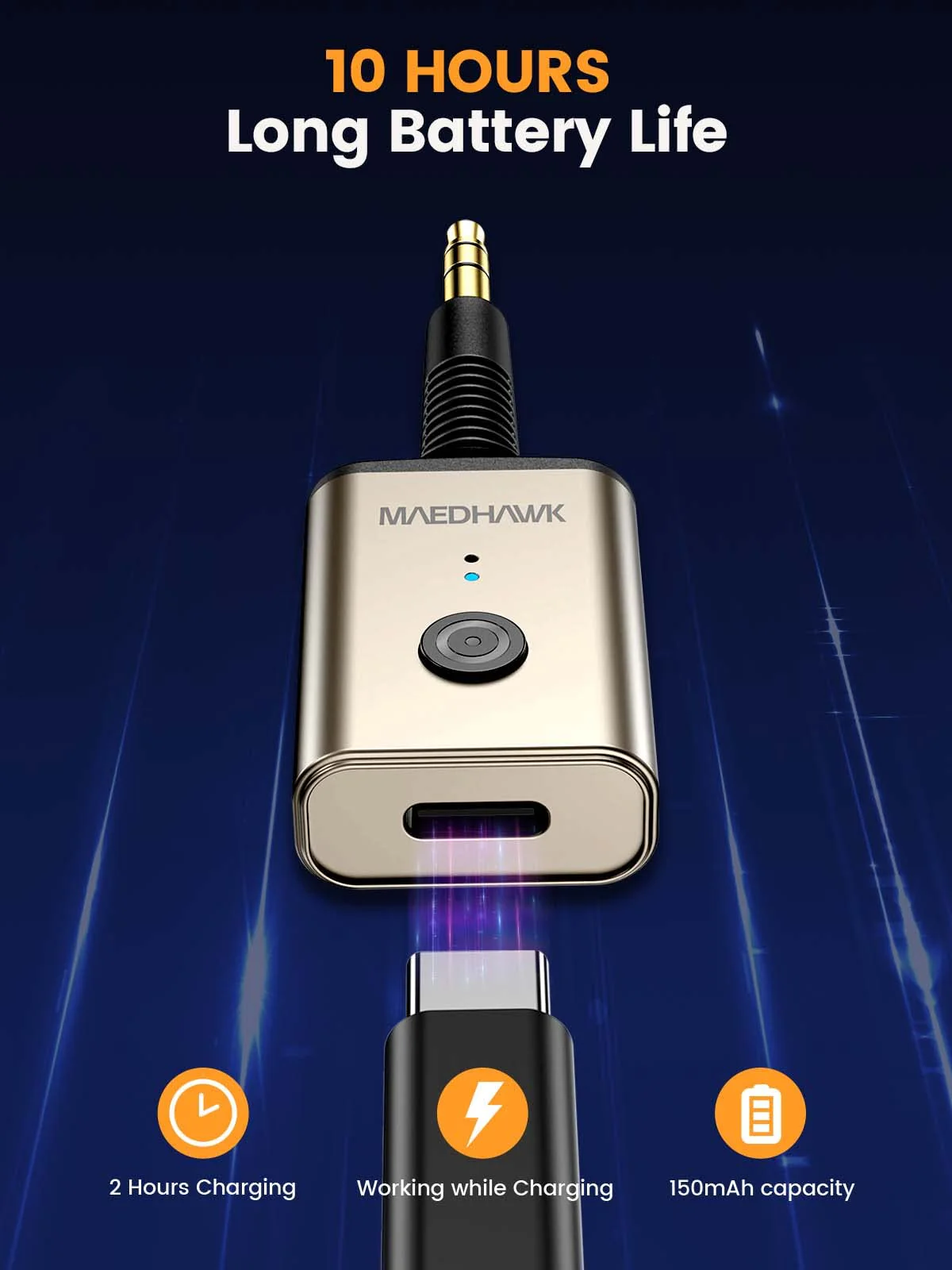 MaedHawk Portable Bluetooth 5.3 Wireless Audio Receiver, Rotatable 3.5mm Adapter for Car Home Stereo Speaker Wired Headphones, Hands-Free Calls - Image 8