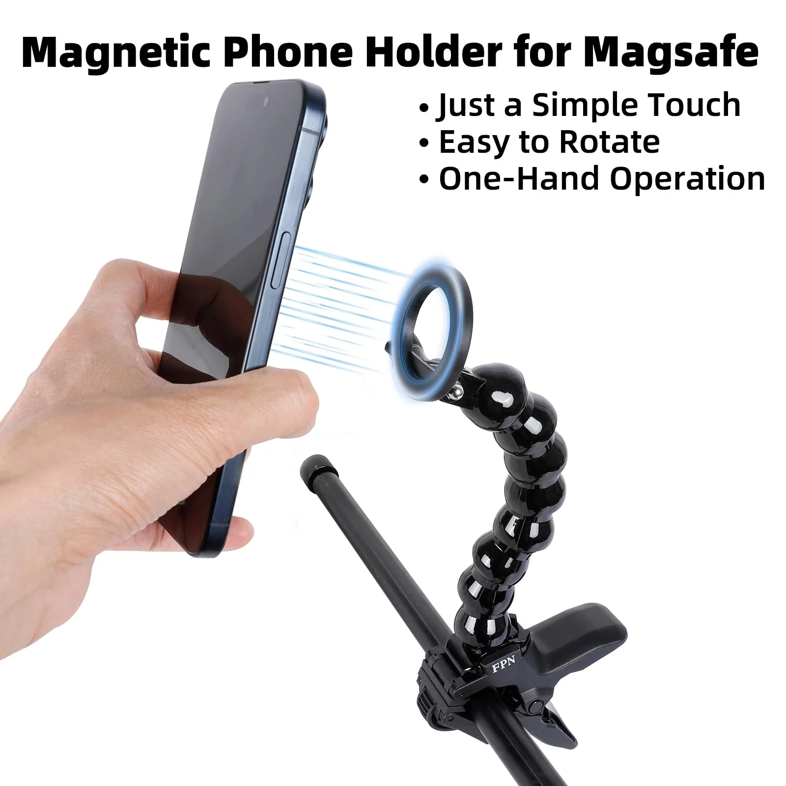 Magnetic Gooseneck Phone Holder Clamp Mount for Magsafe, Guitar Bass Head Phone Holder Live Broadcast Bracket Clip, Compatible with iPhone 16 15 14 Pro Max Plus 13 12 Seires - Image 2