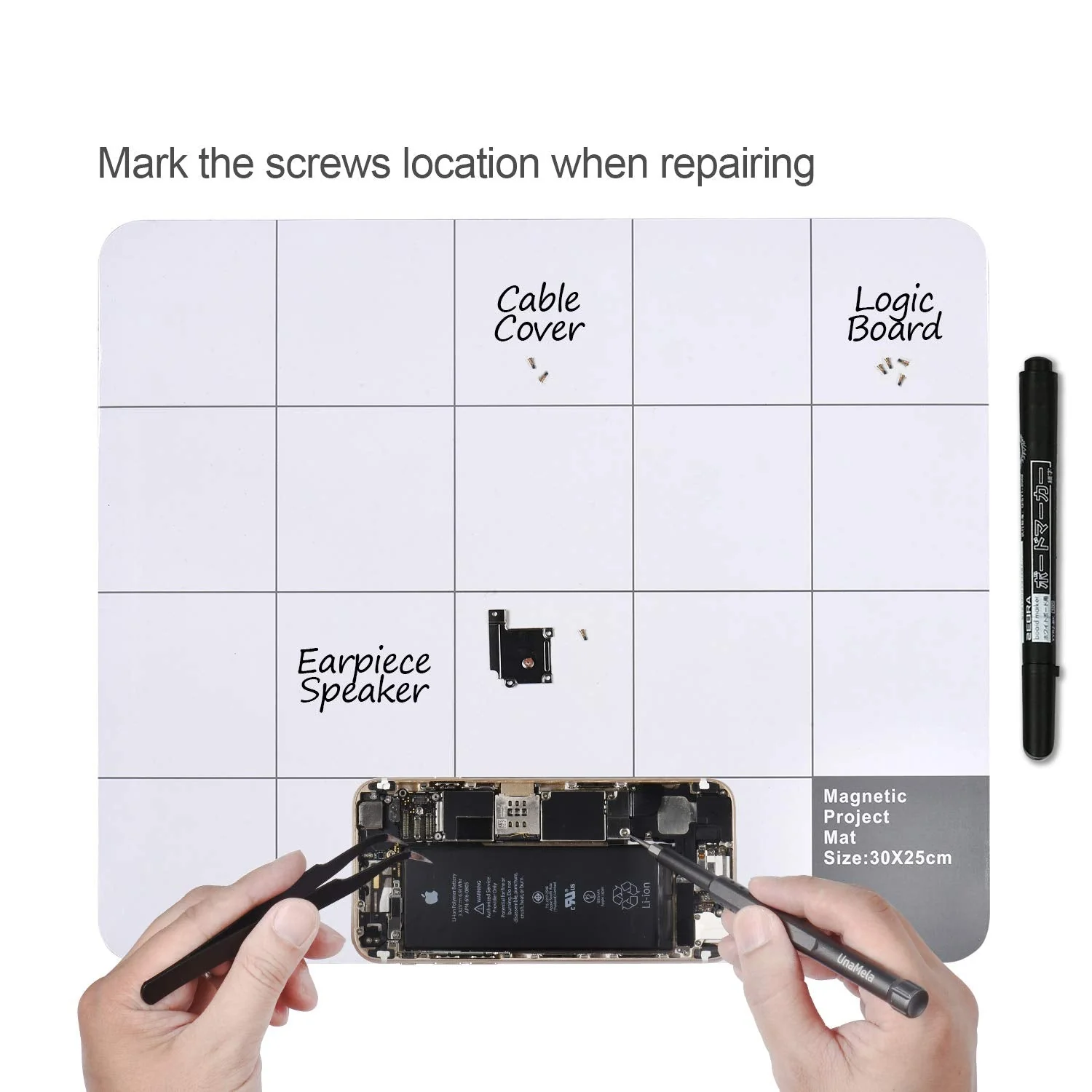 Magnetic Pro Mat Unamela Large Size Writing Note mat with Dry Erase Pen - preventing Losing Screws When Repairing Cell Phone,Laptop or Other Electronics (11.8 inch x9.8 inch) - Image 6