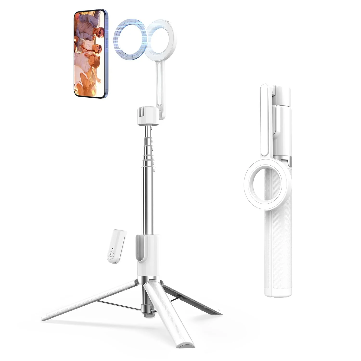 Magnetic Selfie Stick Tripod with Remote,54" Phone Tripod Compatible with MagSafe,Fit for iPhone 12/13/14/15 Series,Magsafe Case and Other Phones with Metal Ring Dark White - Image 8